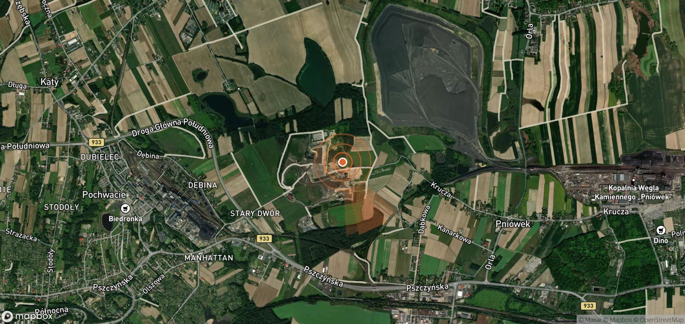 Satellite map of methane plume locations in Poland