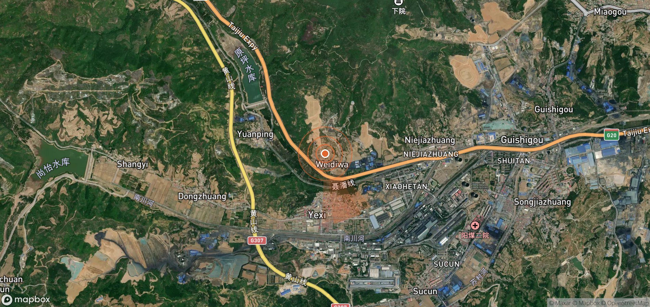Satellite map of methane plume locations in China