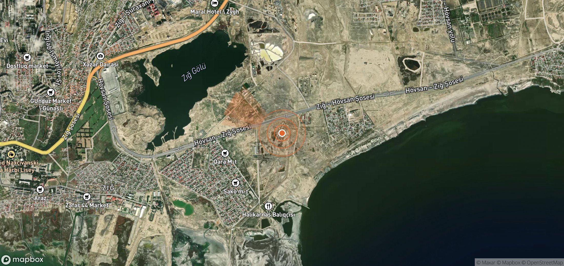 Satellite map of methane plume locations in Azerbaijan