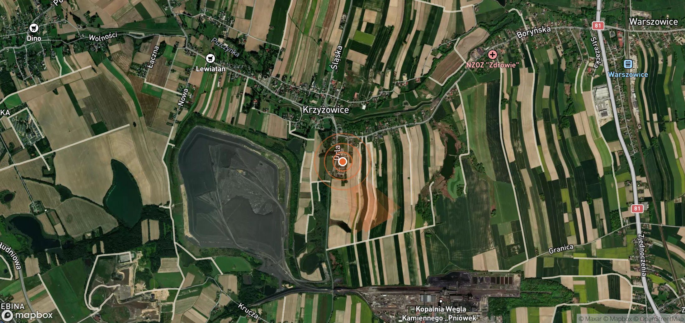 Satellite map of methane plume locations in Poland
