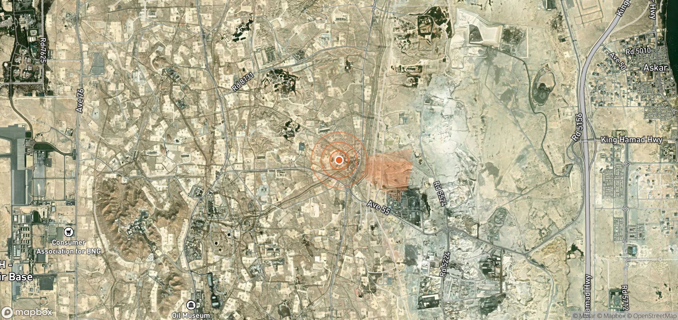 Satellite map of methane plume locations in Bahrain