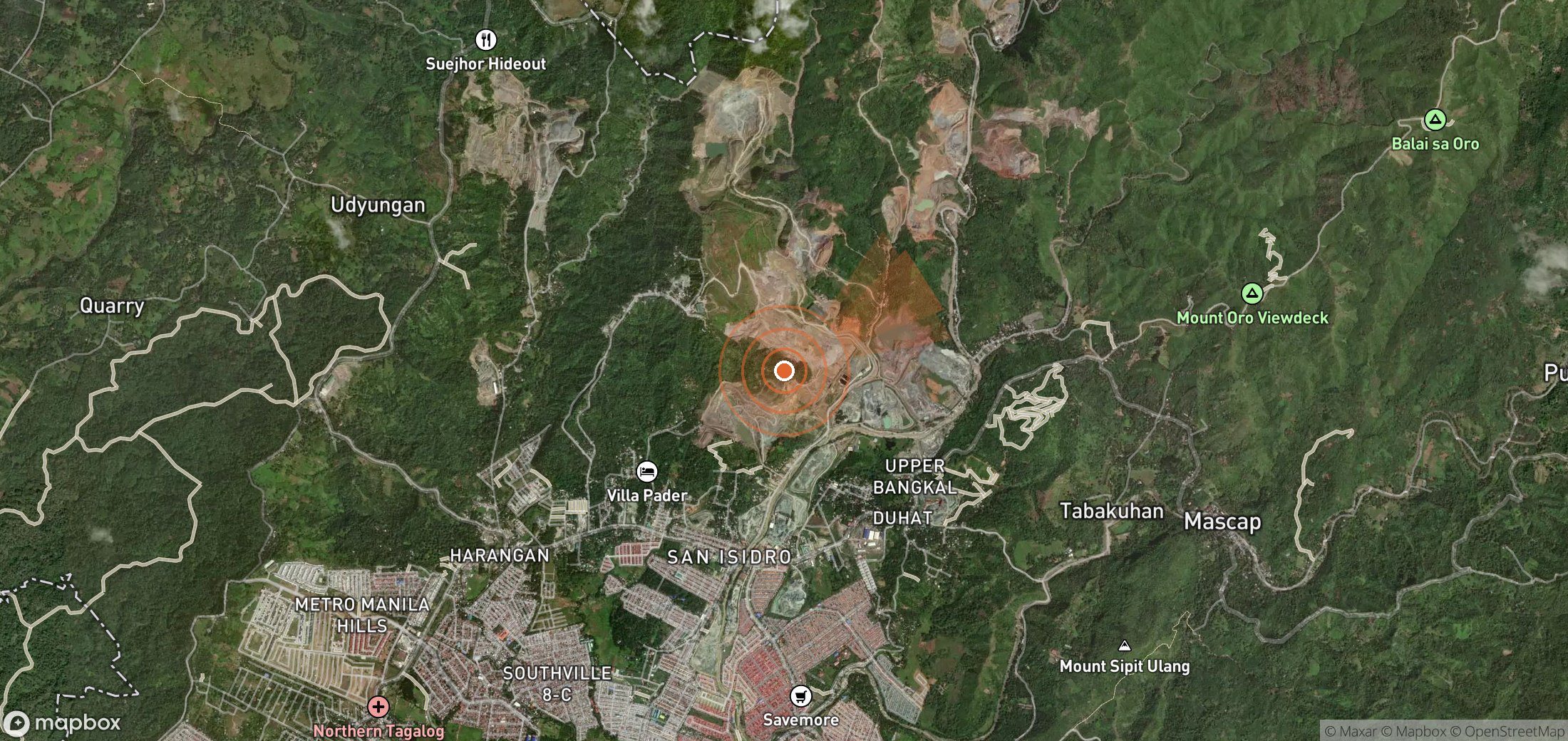 Mapa satelital de plumas de metano en Filipinas
