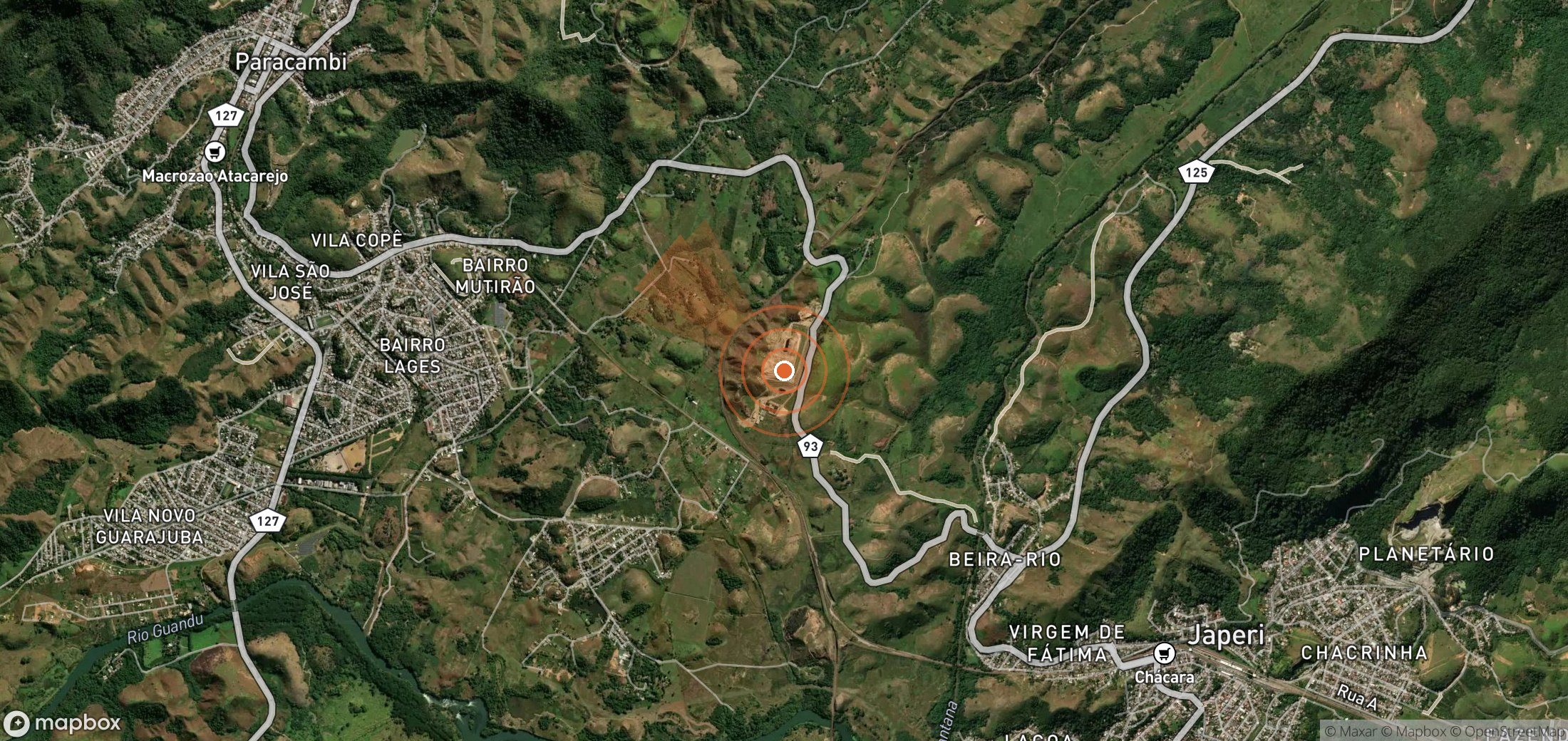 Satellite map of methane plume locations in Brazil