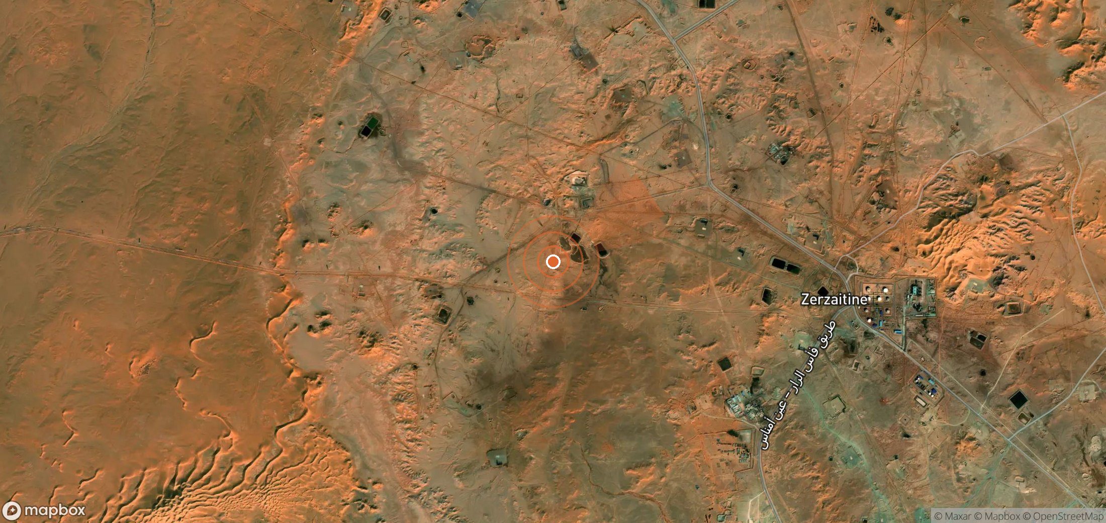 Satellite map of methane plume locations in Algeria