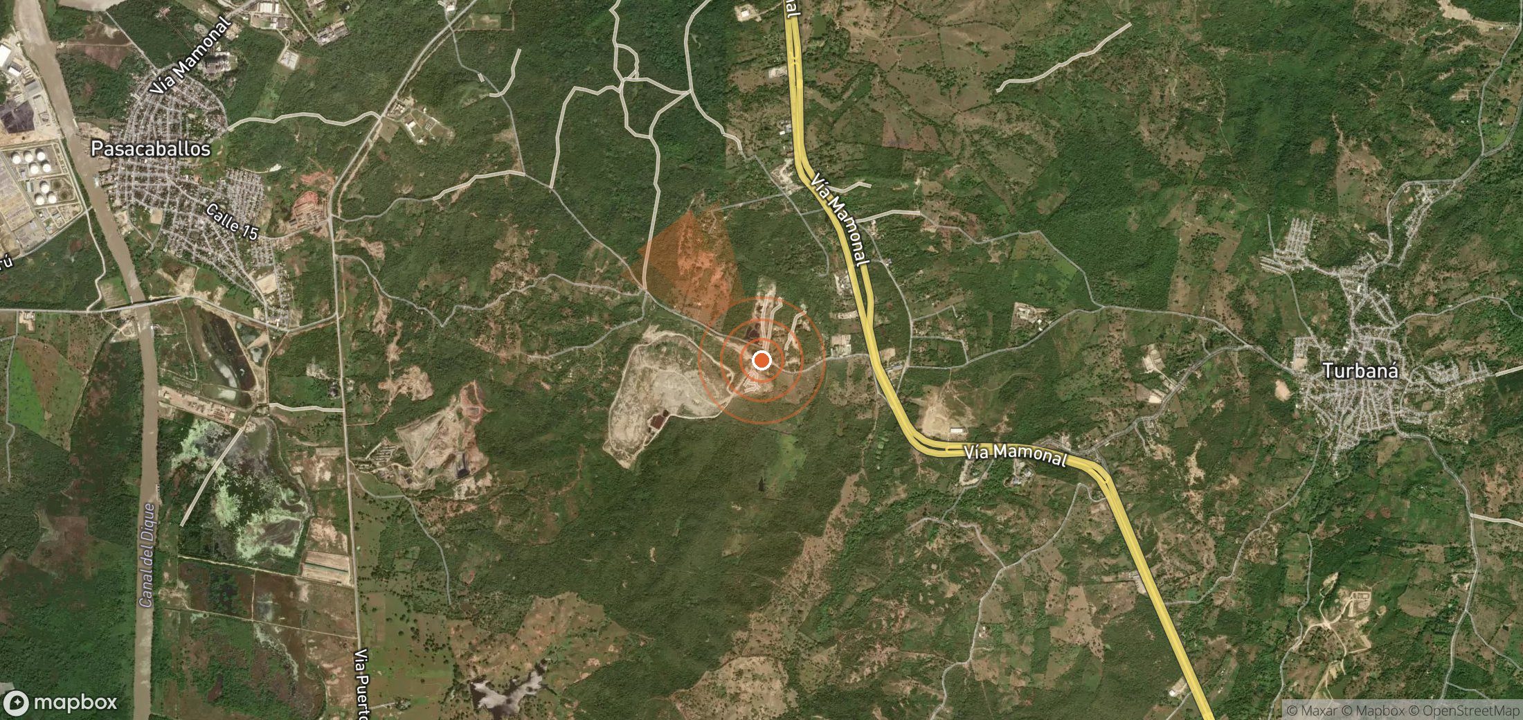 Satellite map of methane plume locations in Colombia