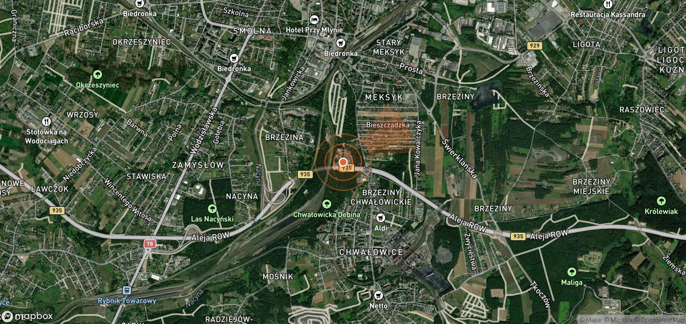 Satellite map of methane plume locations in Poland