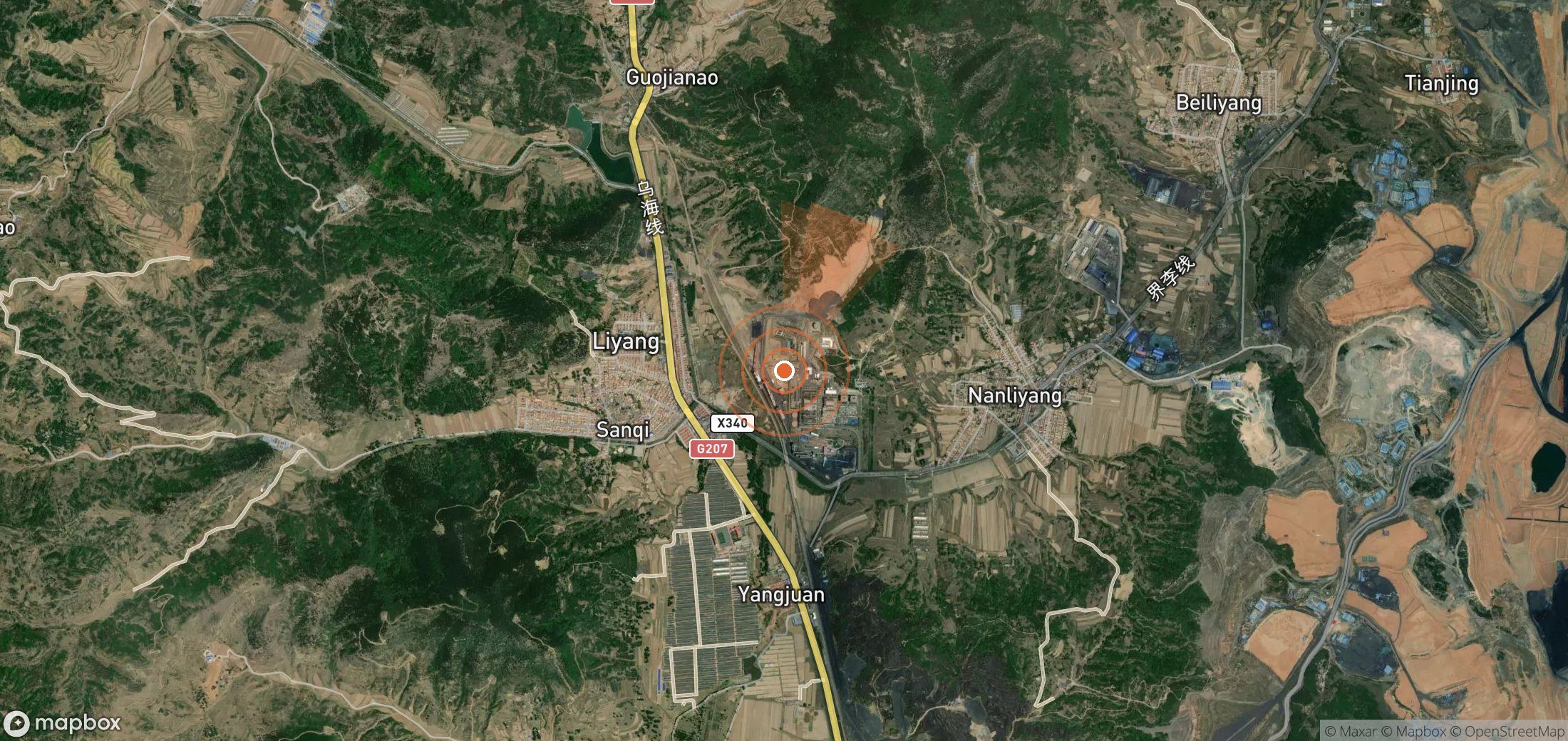 Satellite map of methane plume locations in China