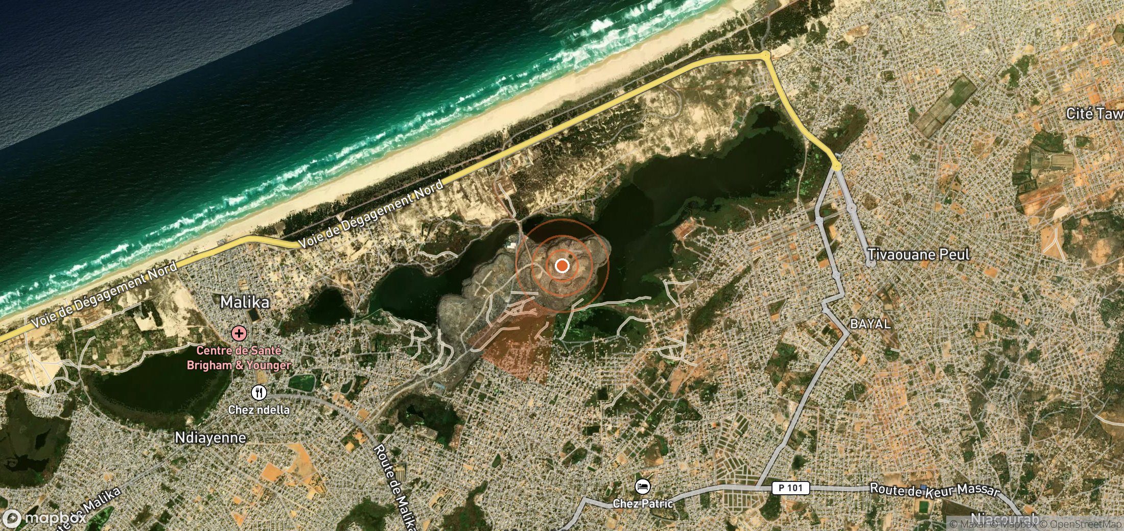Mapa satelital de plumas de metano en Senegal