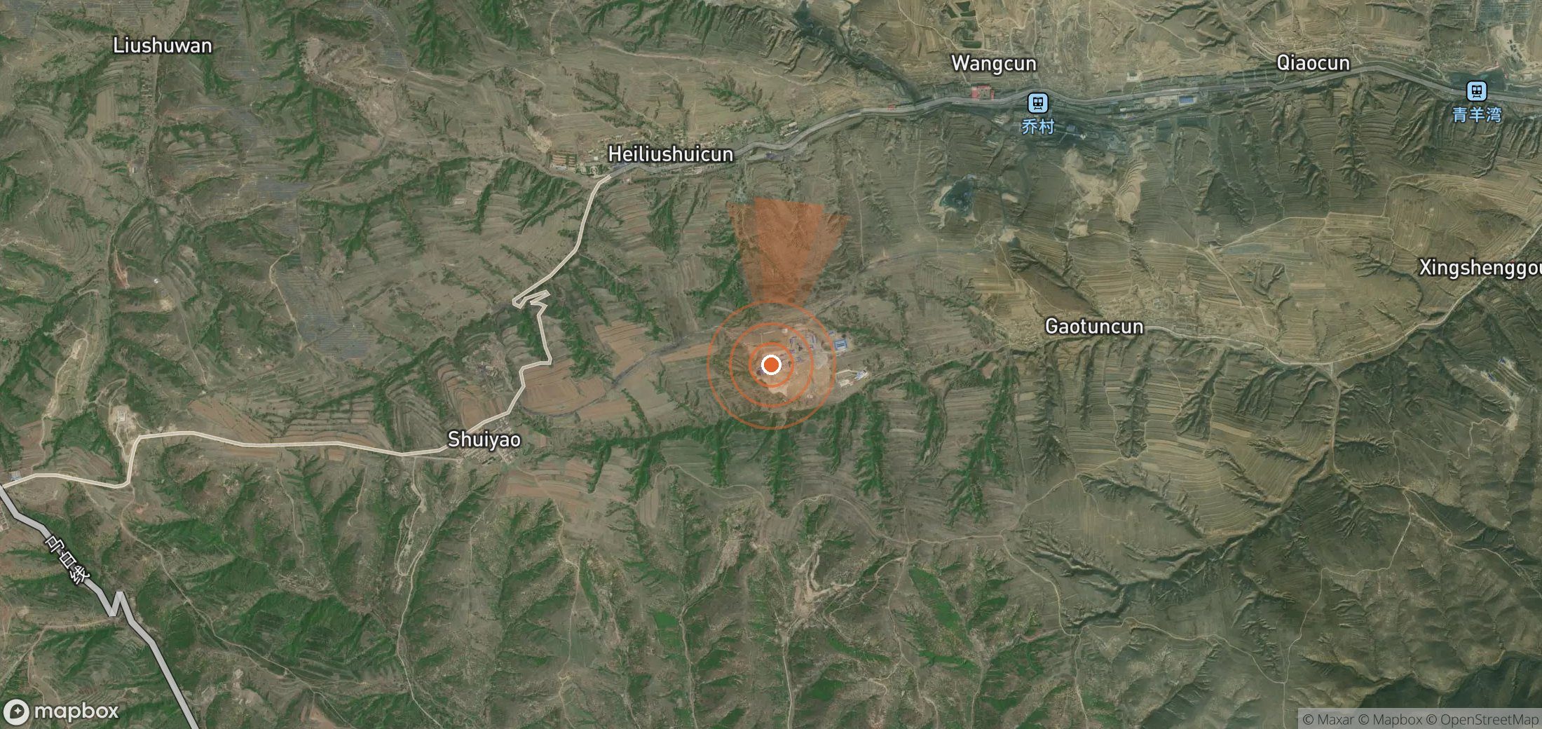 Mapa satelital de plumas de metano en China
