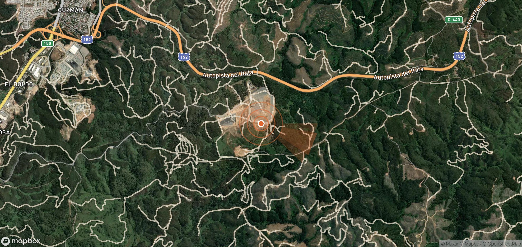 Satellite map of methane plume locations in Chile