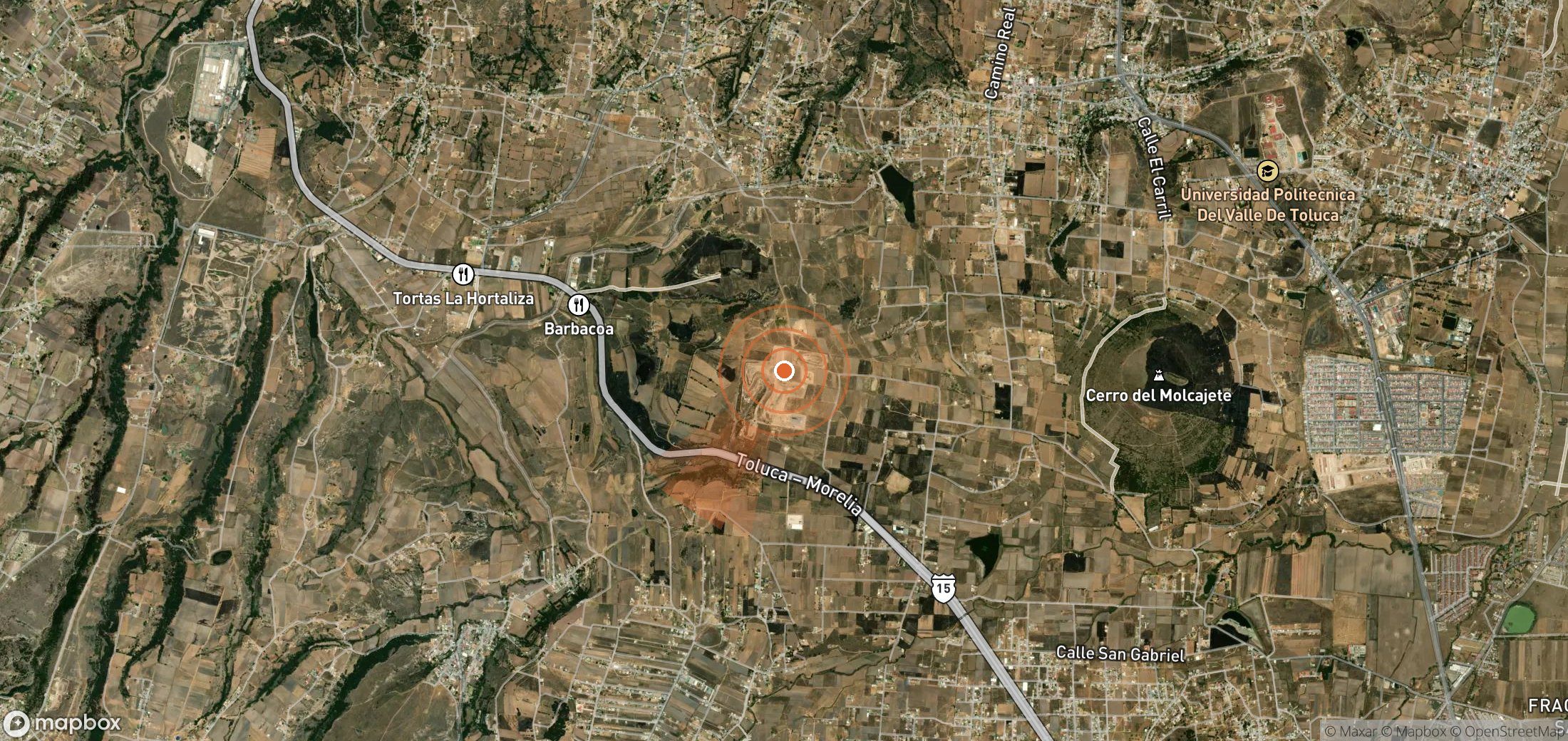 Satellite map of methane plume locations in Mexico