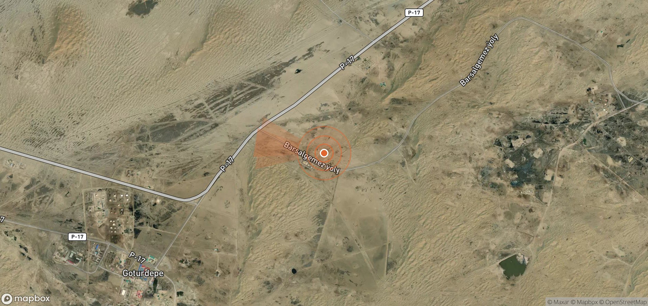 Satellite map of methane plume locations in Turkmenistan