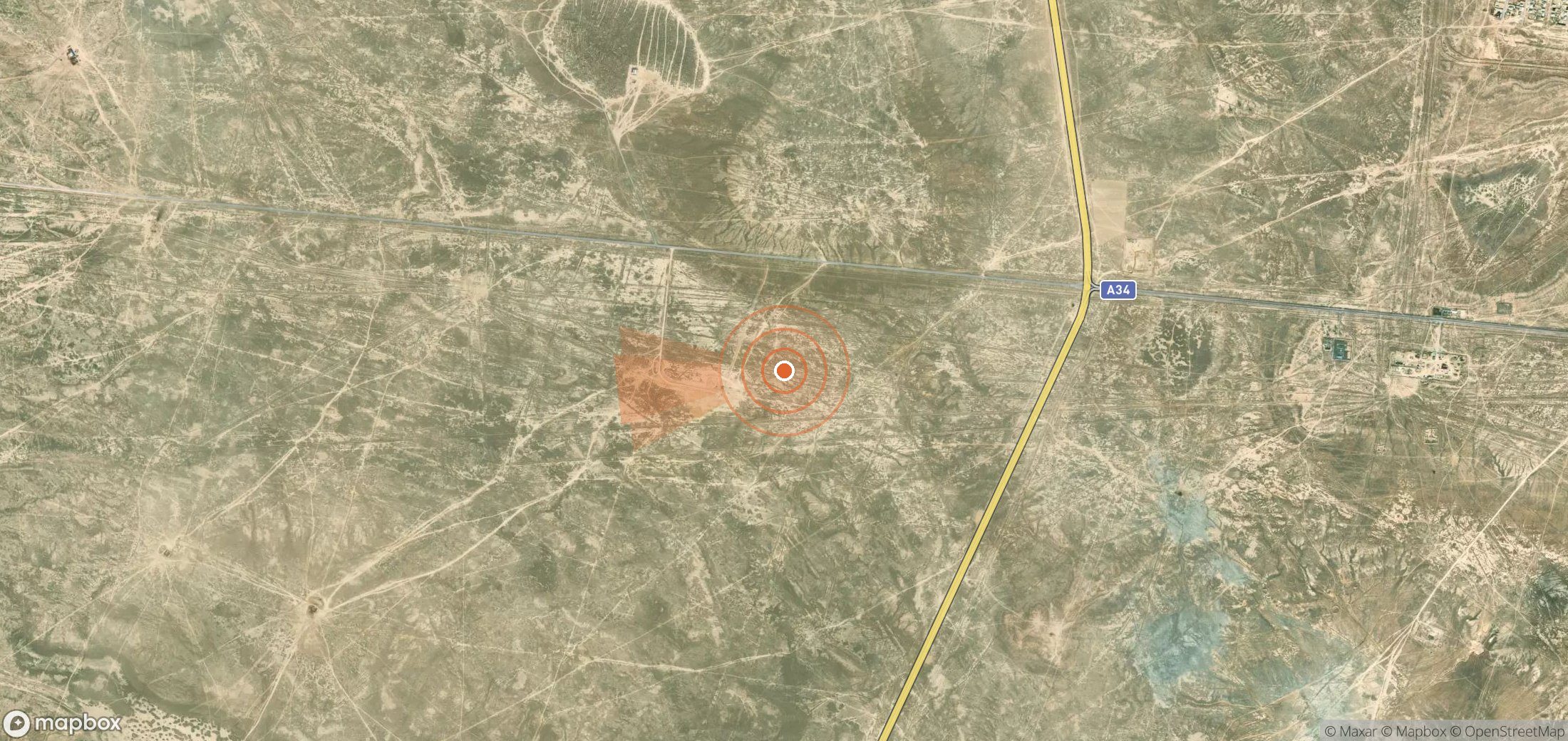 Mapa satelital de plumas de metano en Kazajistán