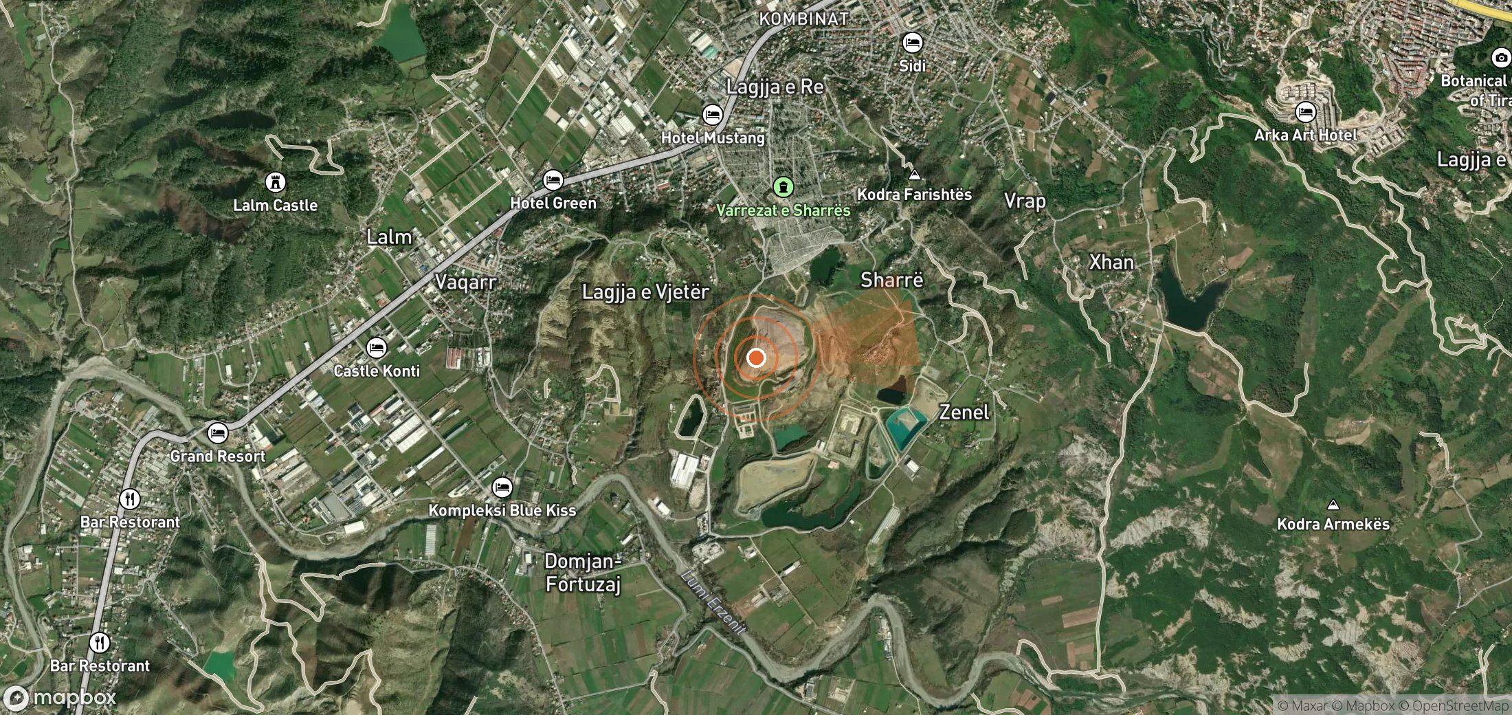 Satellite map of methane plume locations in Albania