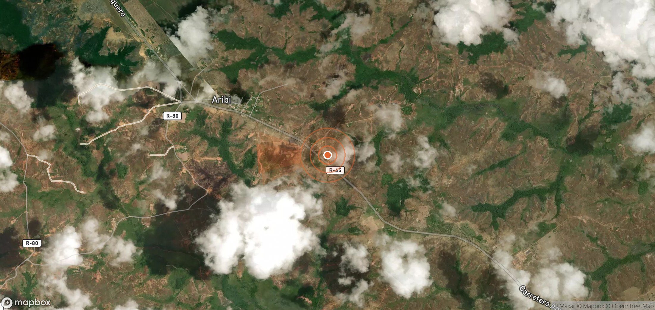 Satellite map of methane plume locations in Venezuela