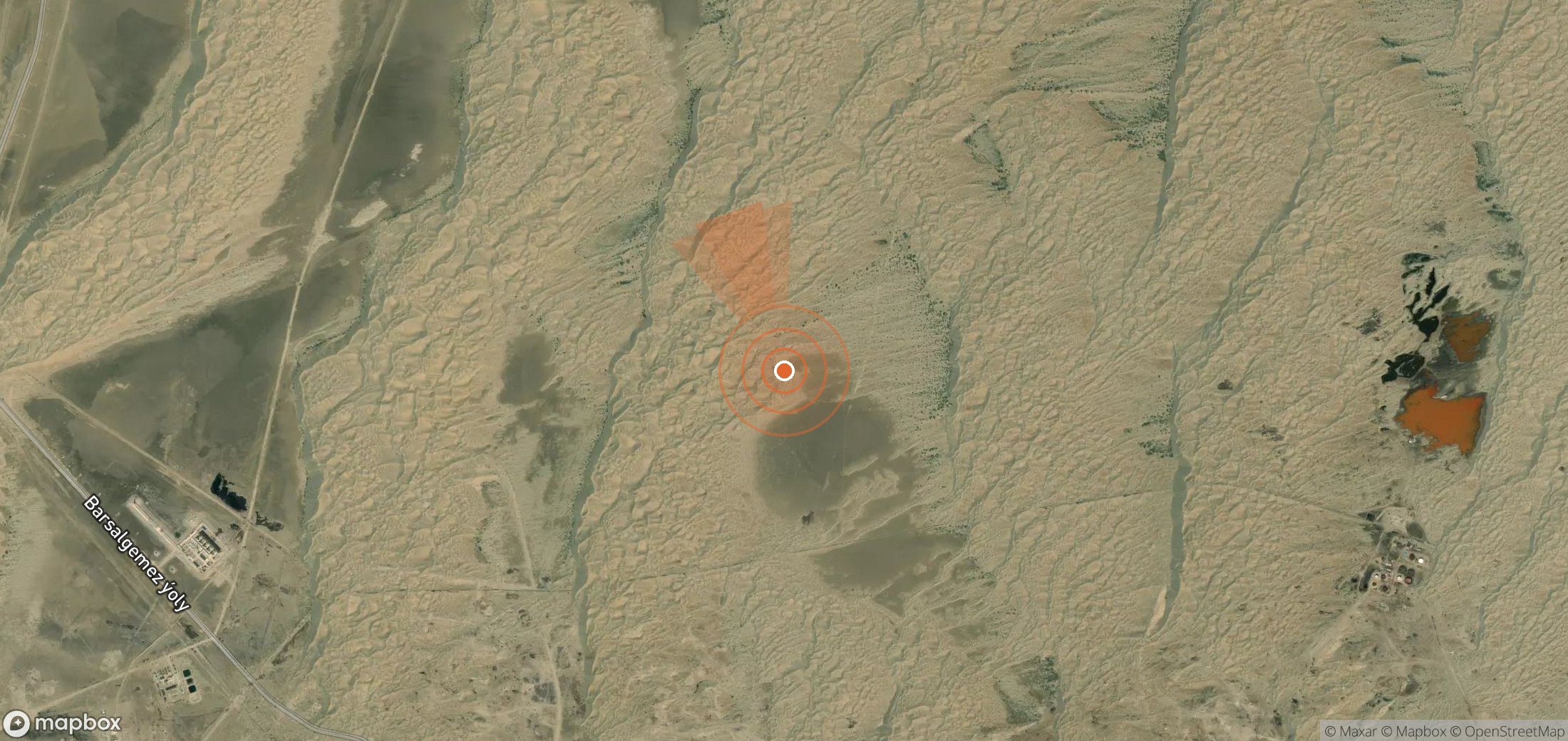 Satellite map of methane plume locations in Turkmenistan