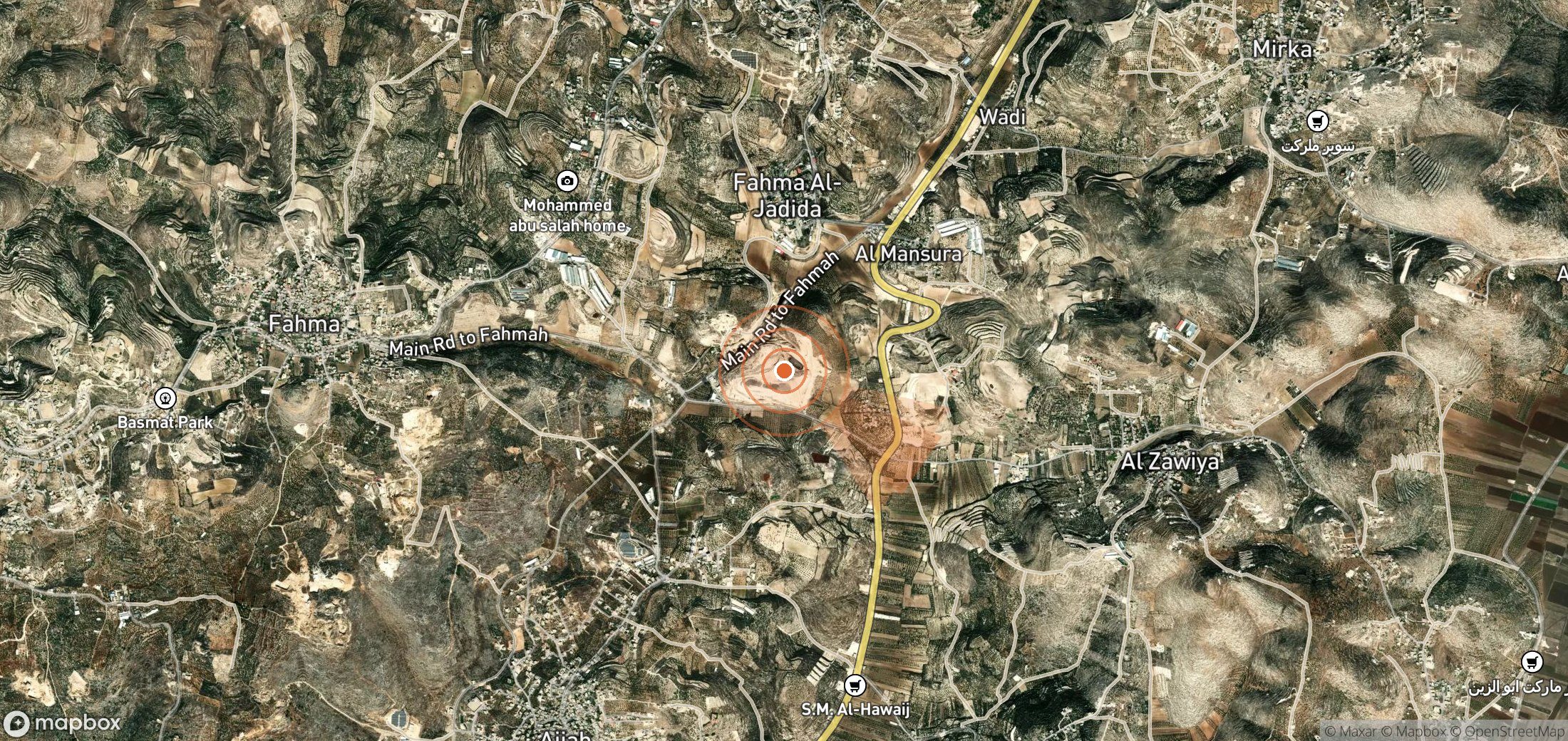 Satellite map of methane plume locations in Palestine