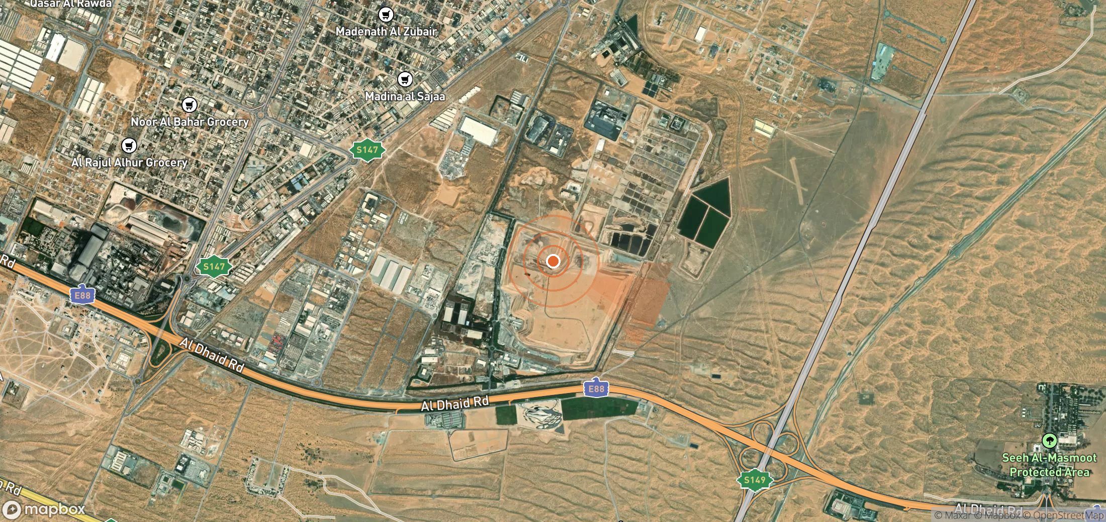 Mapa satelital de plumas de metano en Emiratos Árabes Unidos