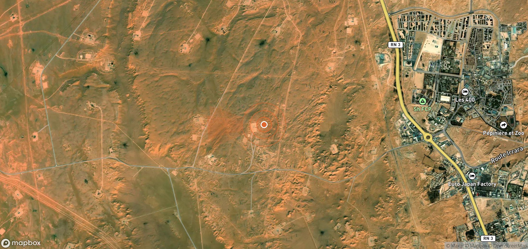 Satellite map of methane plume locations in Algeria