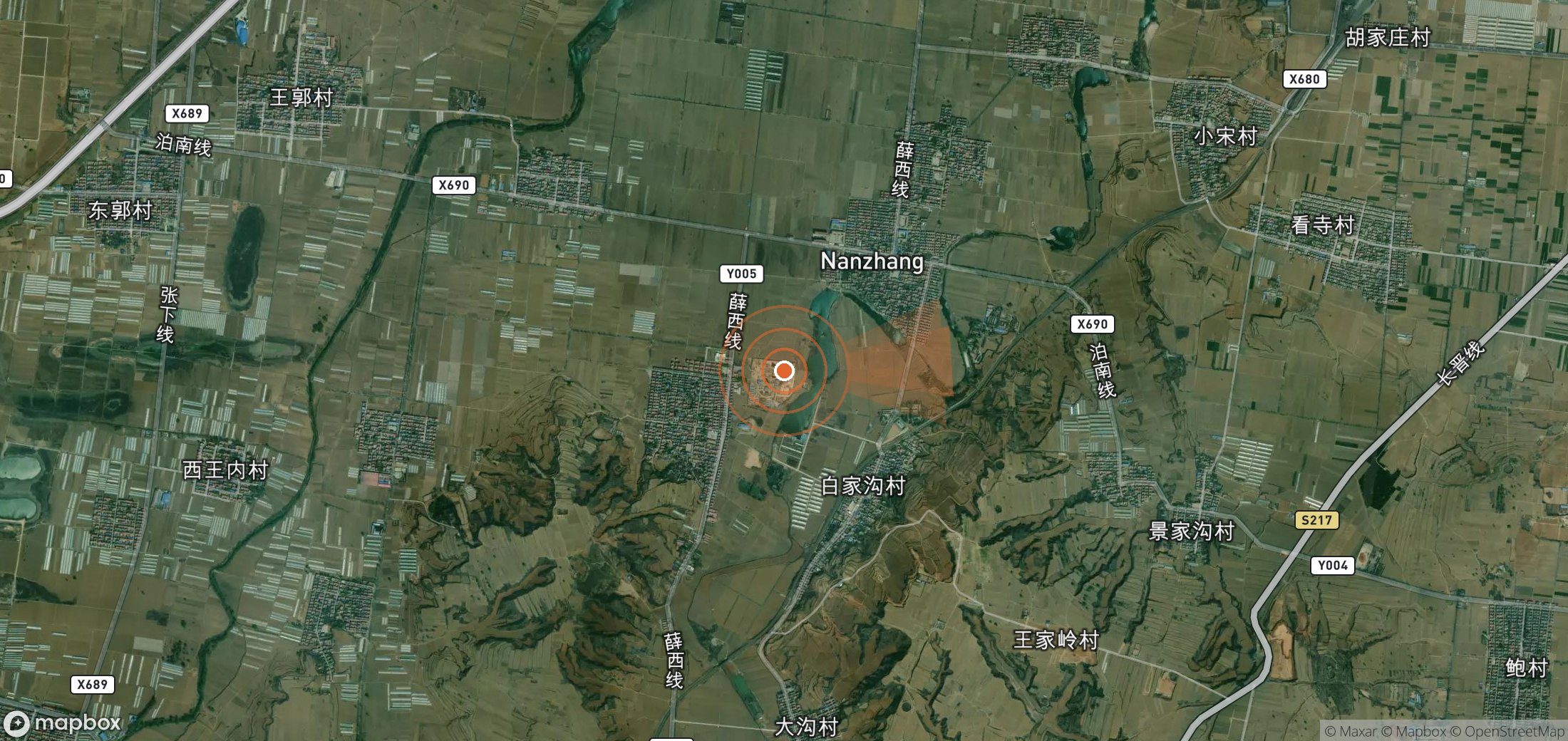 Satellite map of methane plume locations in China
