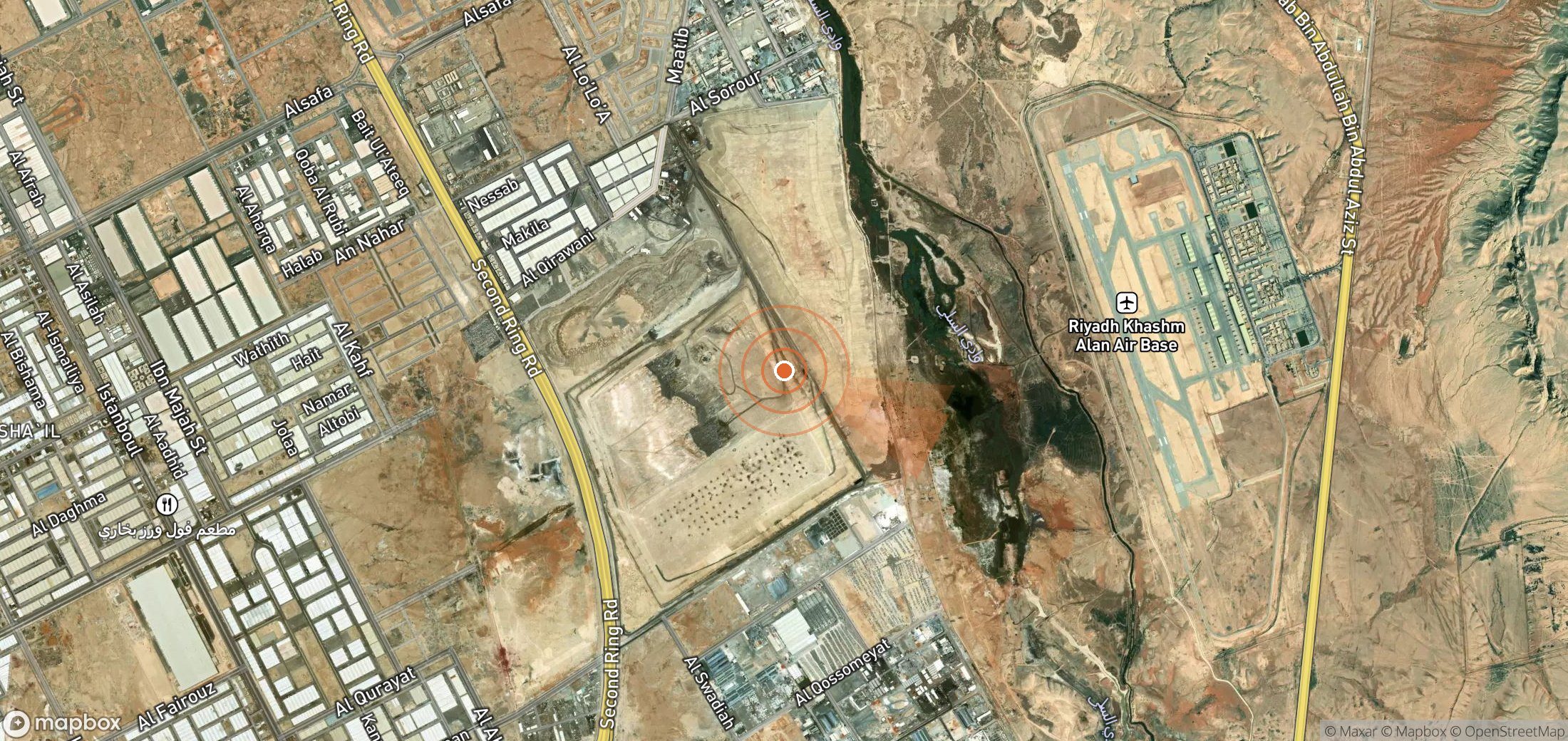 Satellite map of methane plume locations in Saudi Arabia