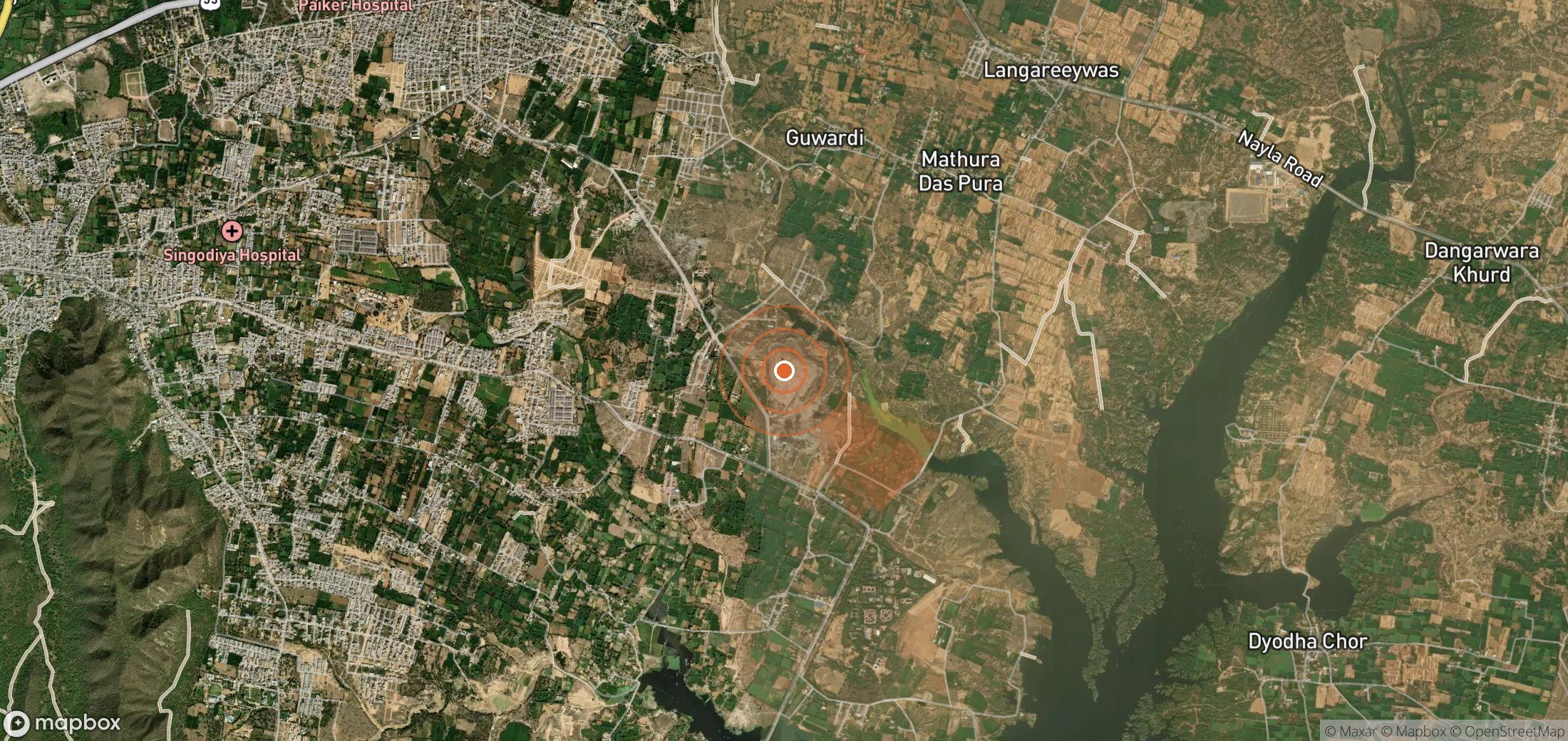 Satellite map of methane plume locations in India