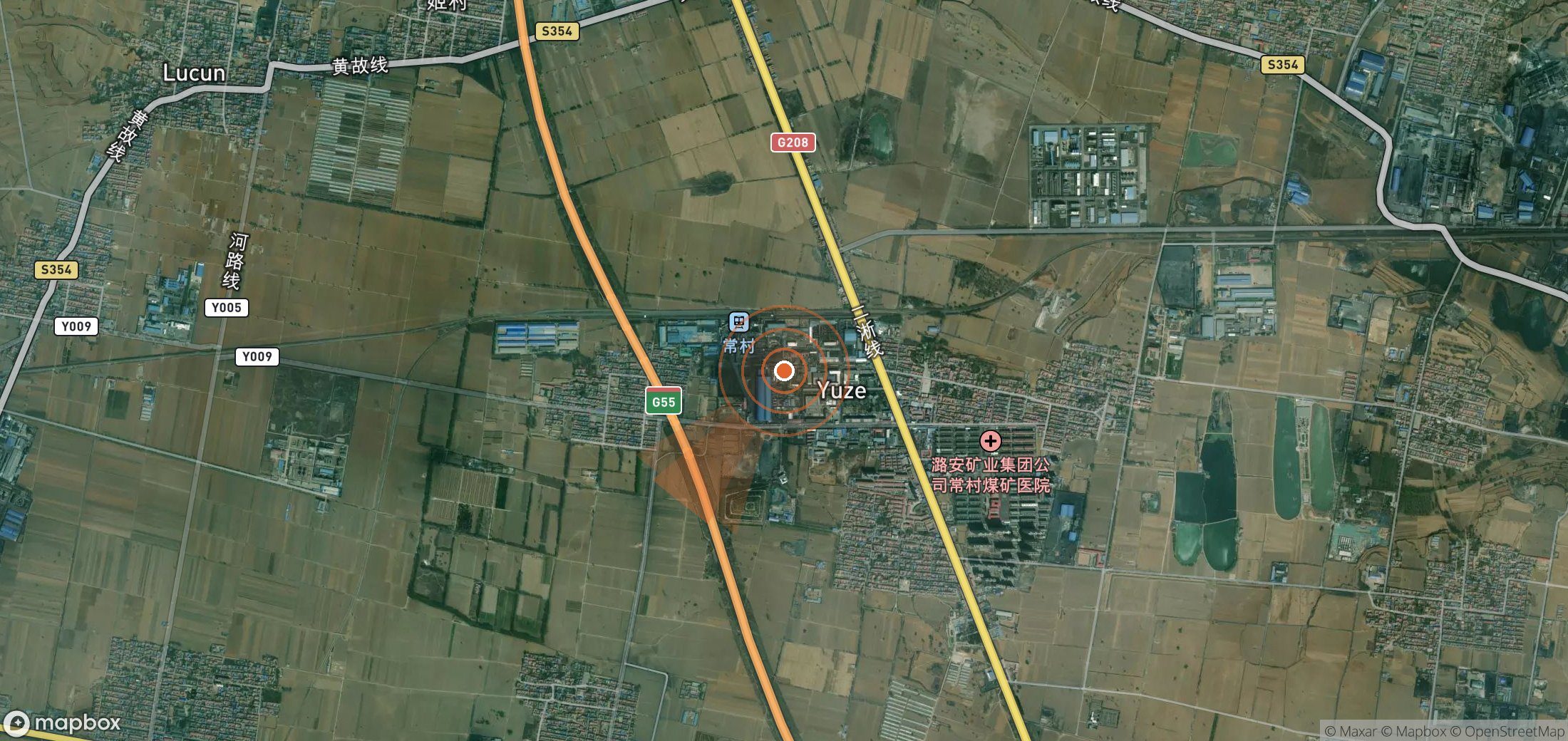 Mapa satelital de plumas de metano en China