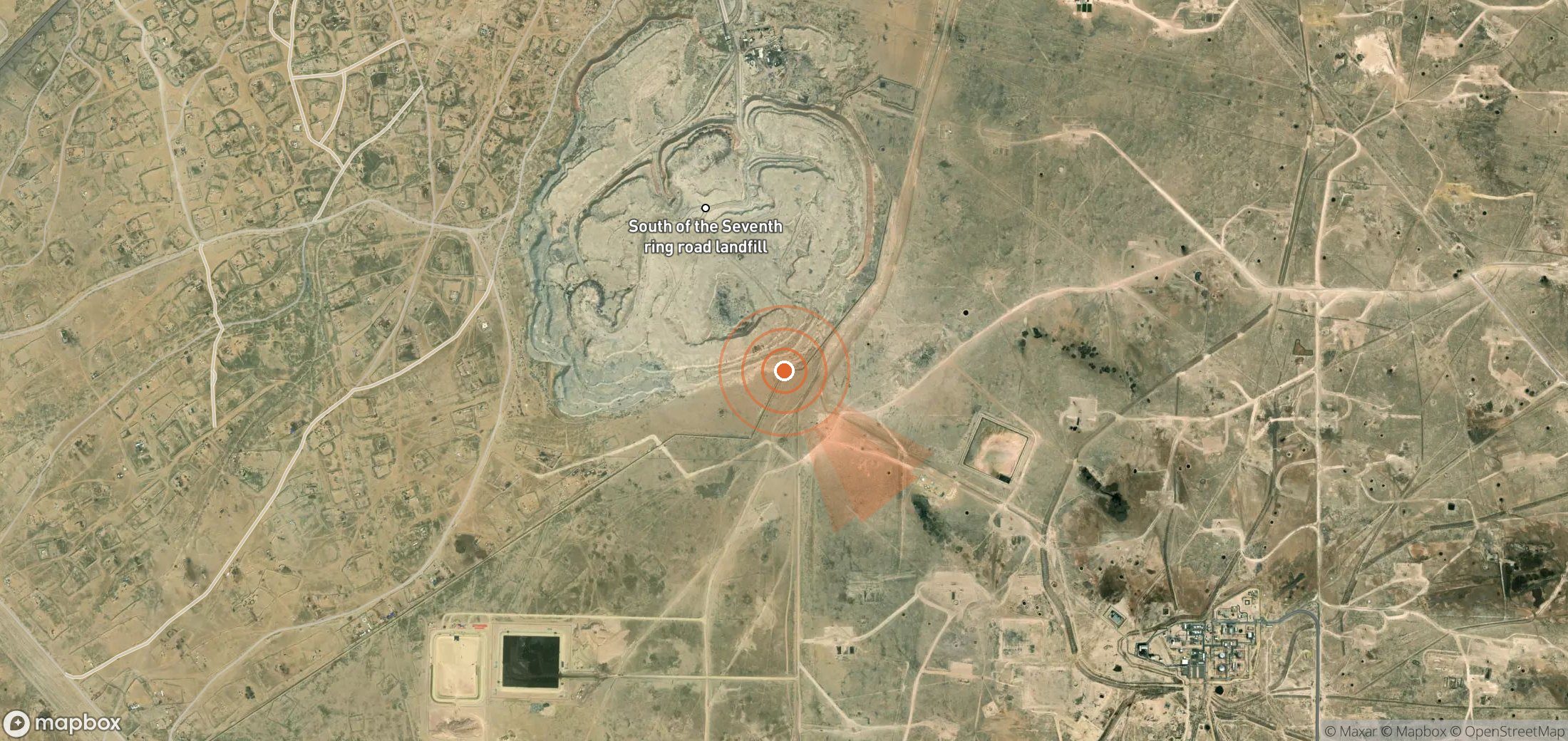 Mapa satelital de plumas de metano en Kuwait