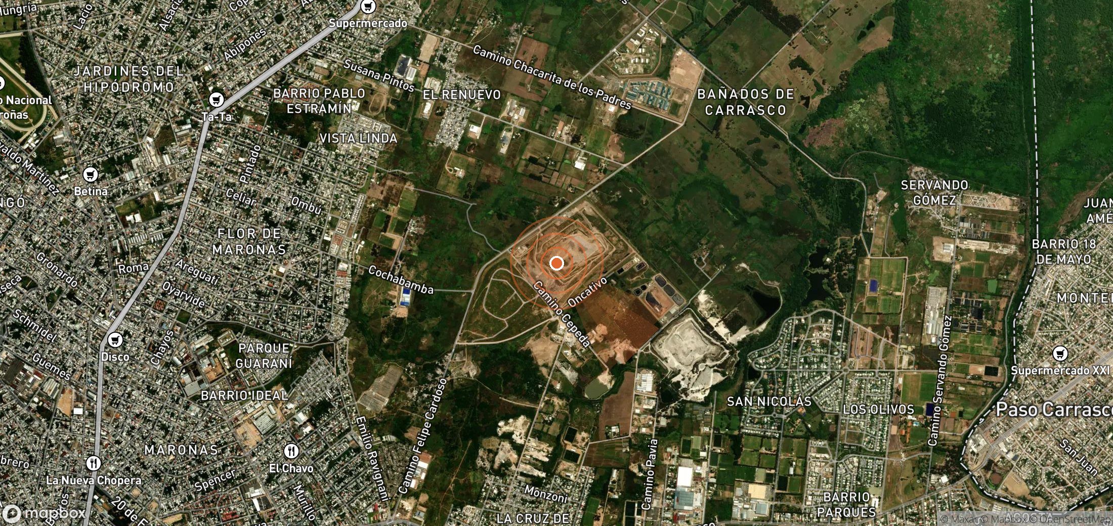 Satellite map of methane plume locations in Uruguay