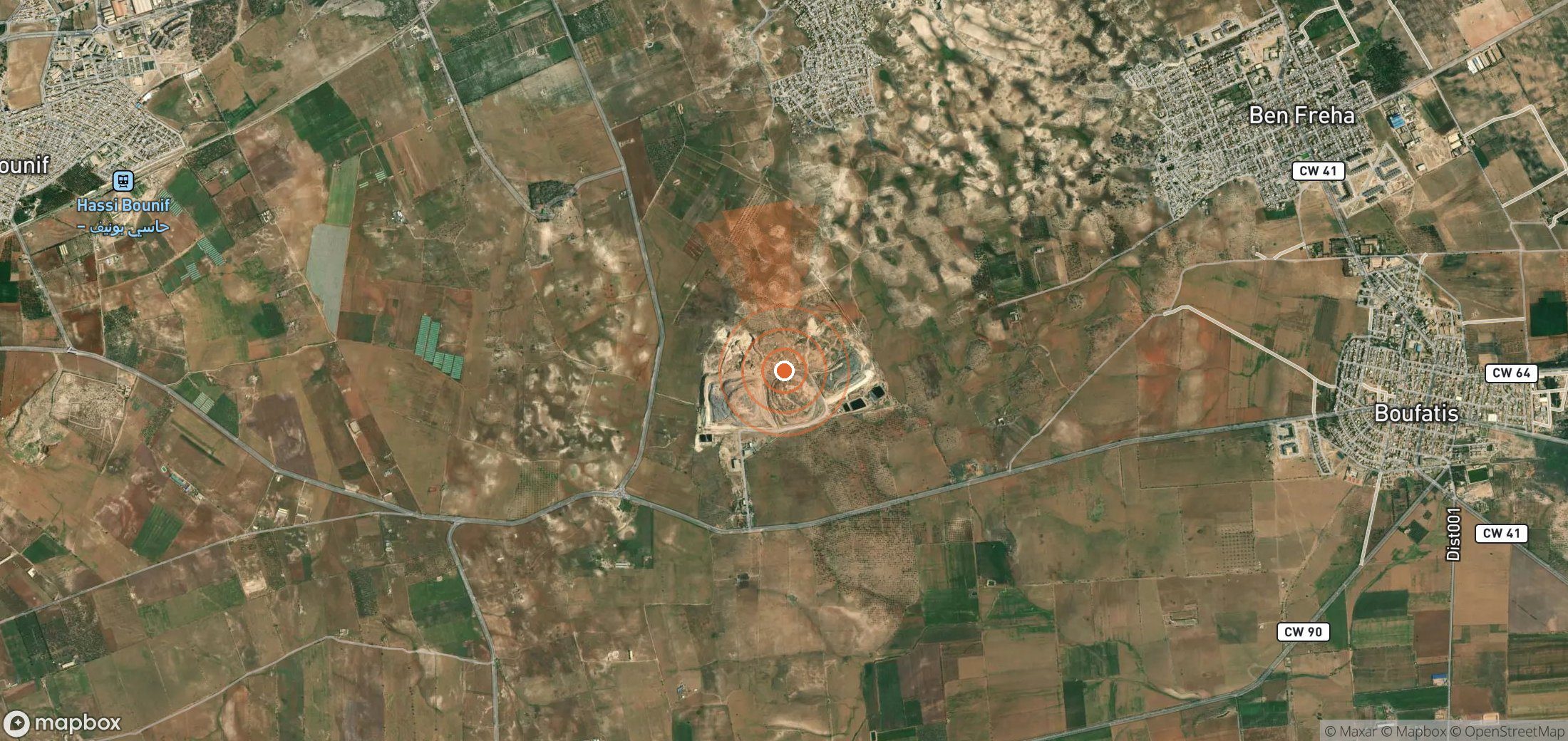 Satellite map of methane plume locations in Algeria