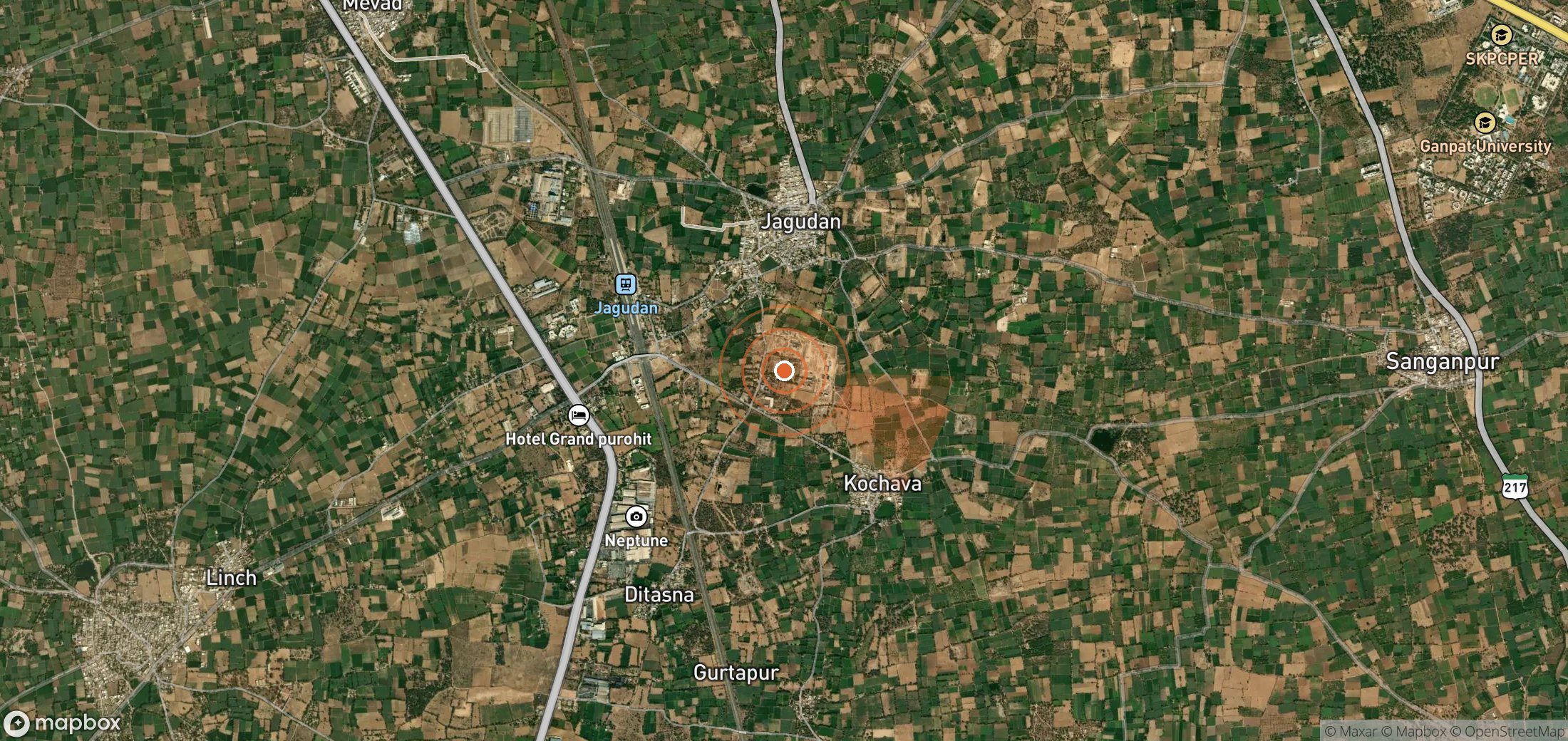 Satellite map of methane plume locations in India