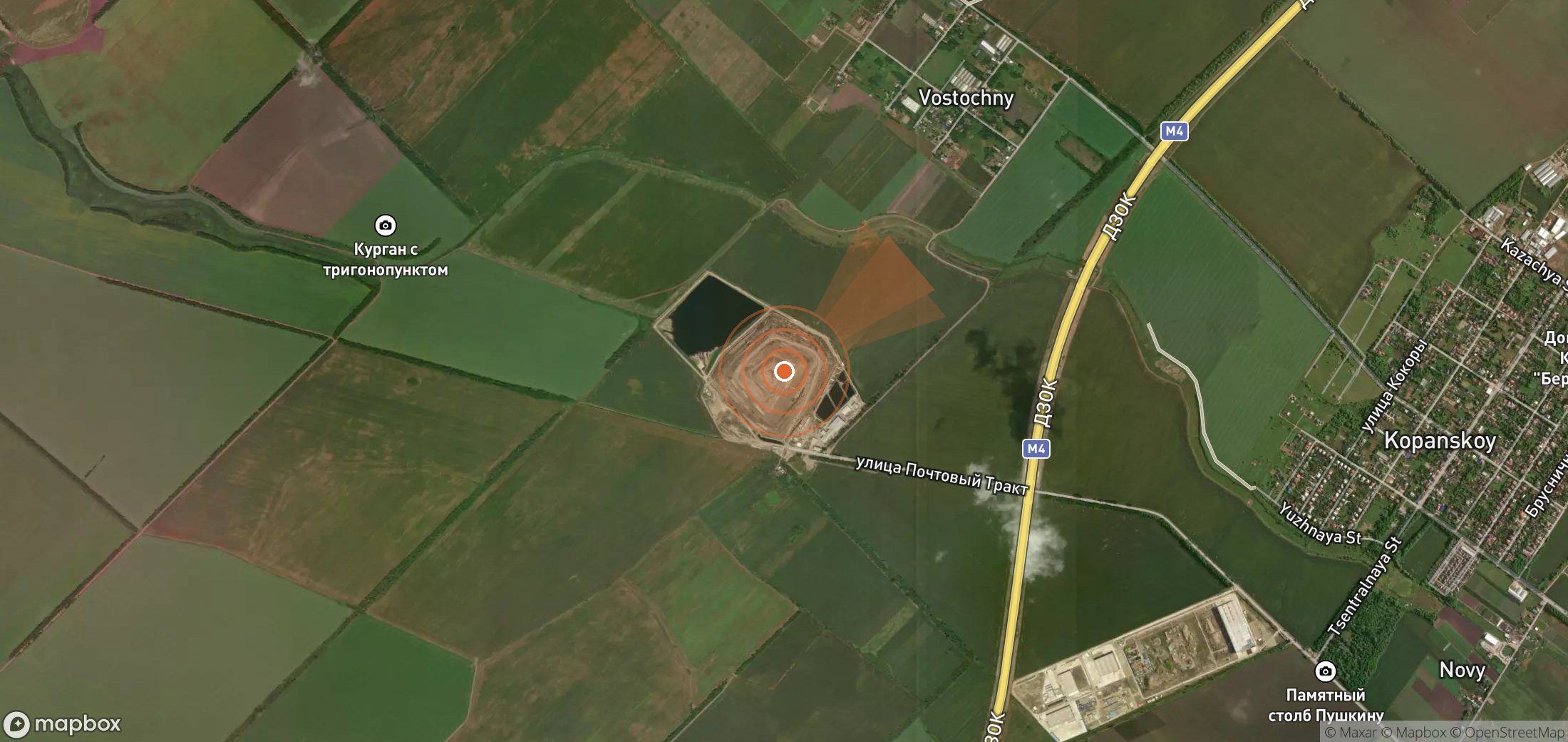 Mapa satelital de plumas de metano en Rusia