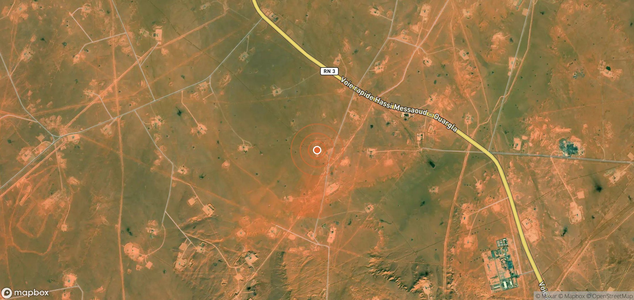 Satellite map of methane plume locations in Algeria
