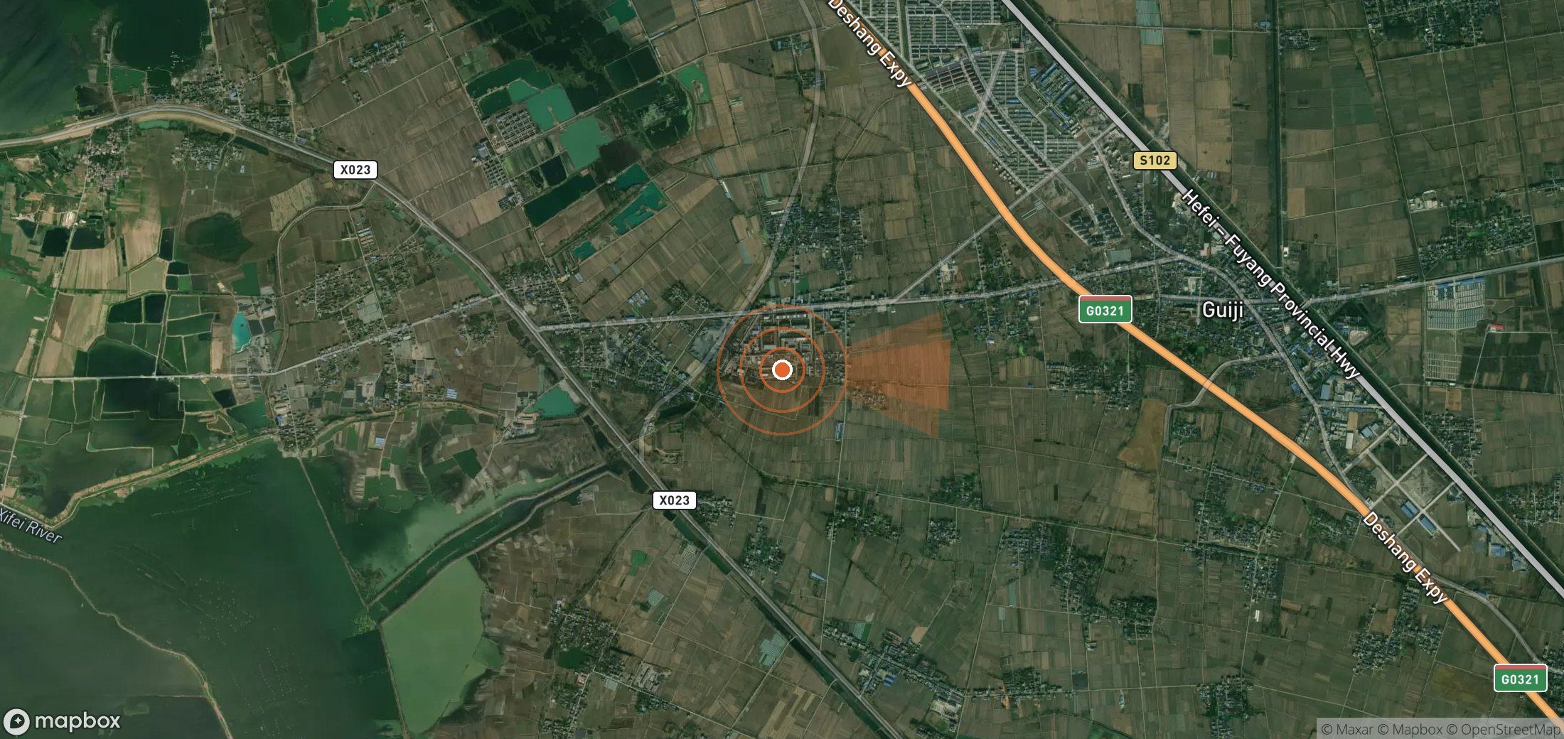 Satellite map of methane plume locations in China