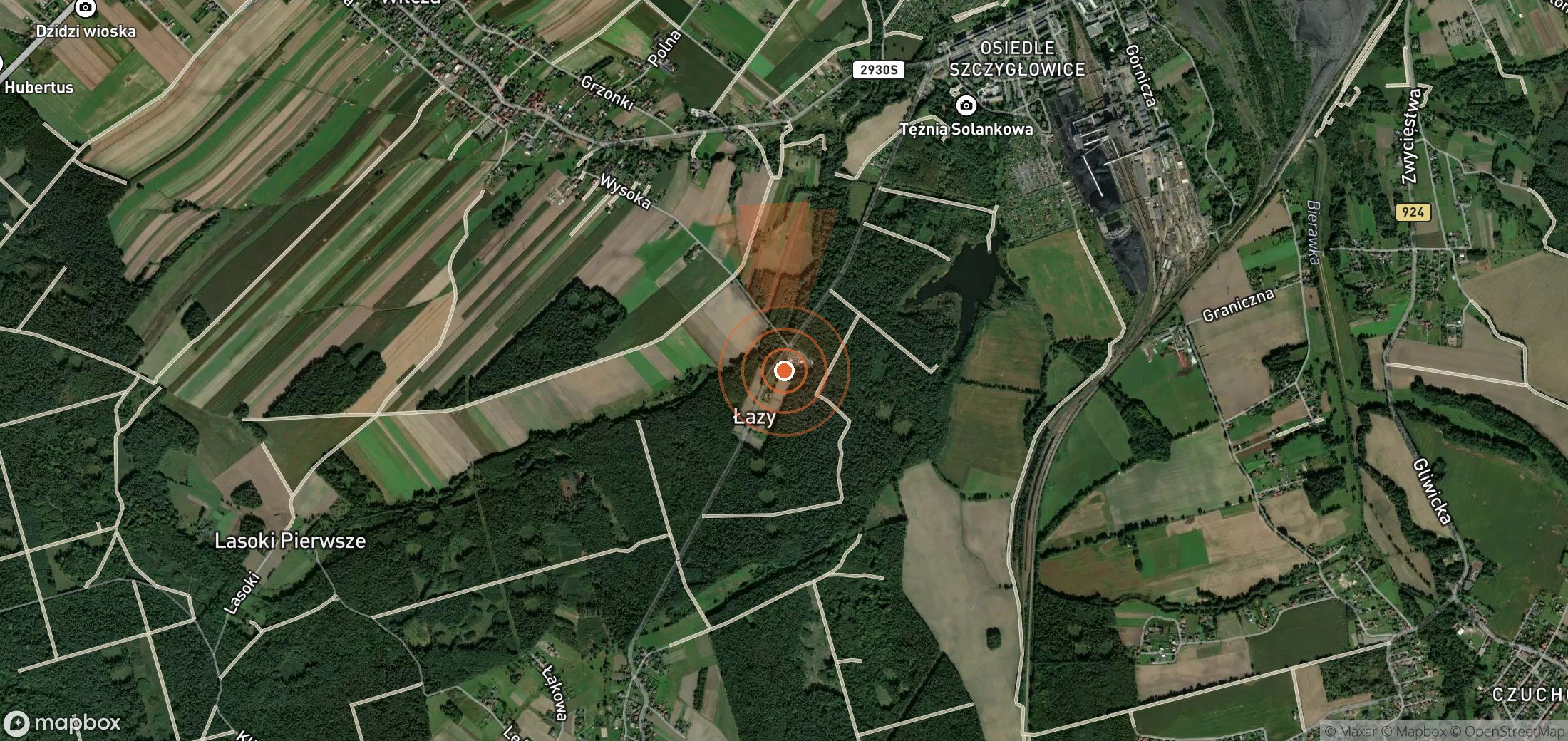 Satellite map of methane plume locations in Poland