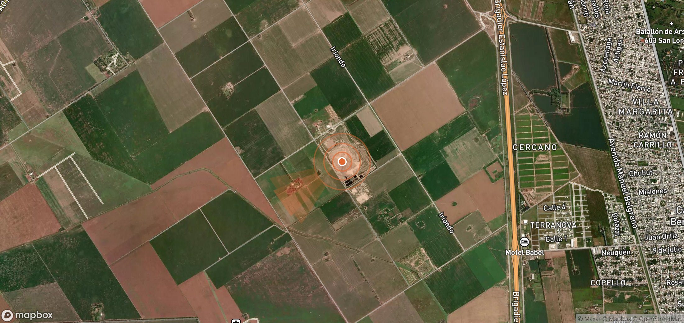 Satellite map of methane plume locations in Argentina
