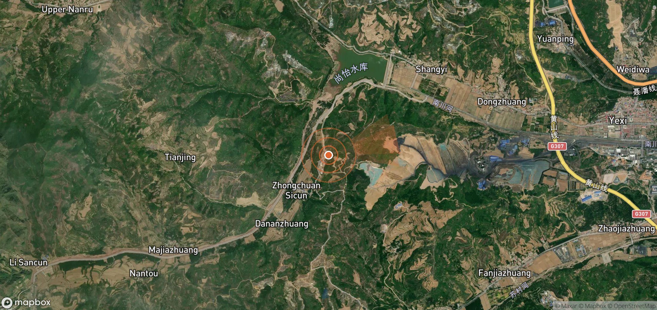 Satellite map of methane plume locations in China