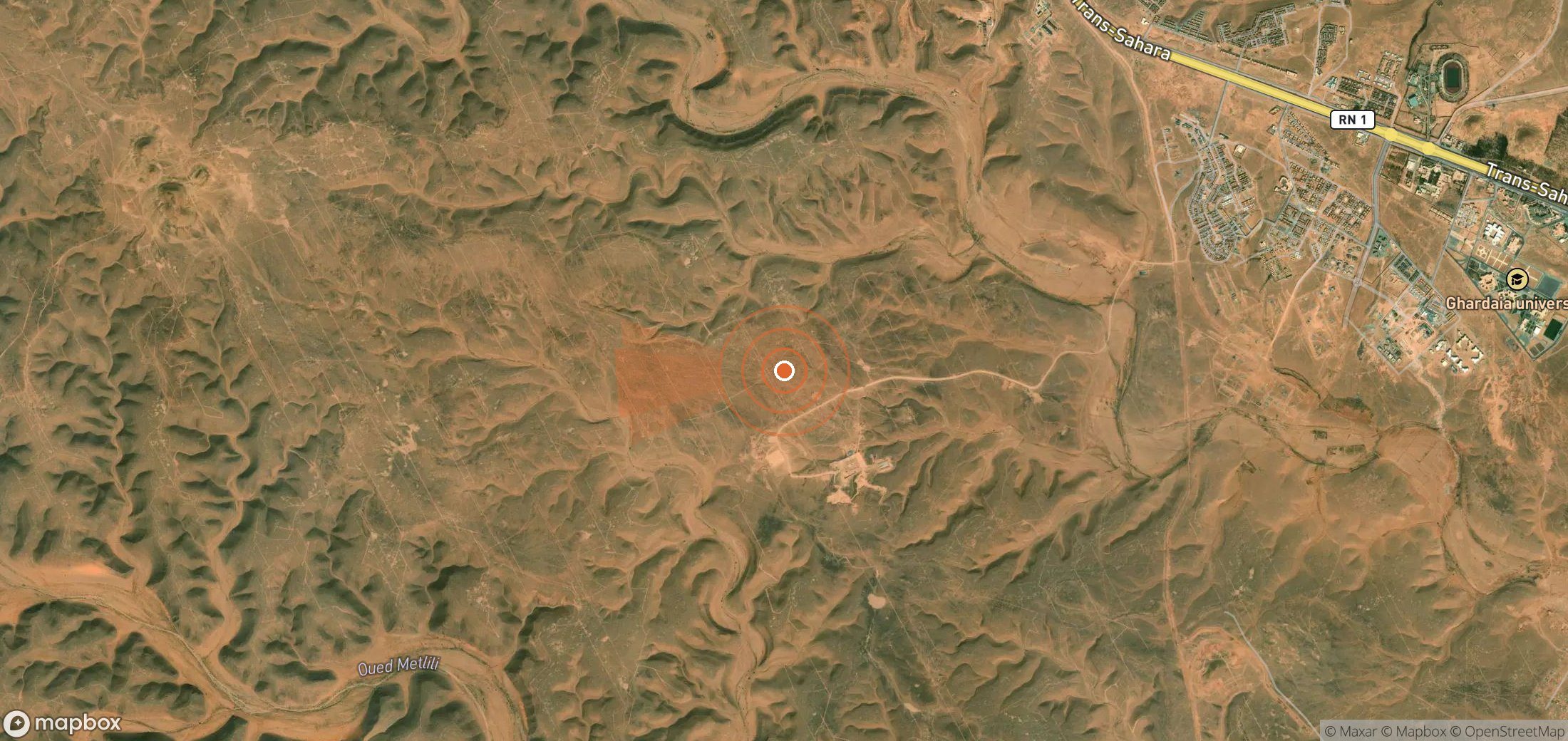 Satellite map of methane plume locations in Algeria