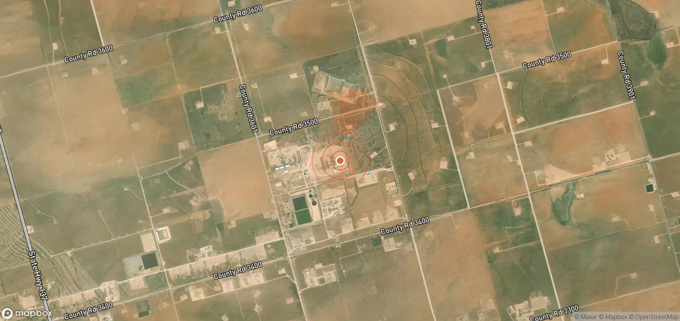 Satellite map of methane plume locations in United States