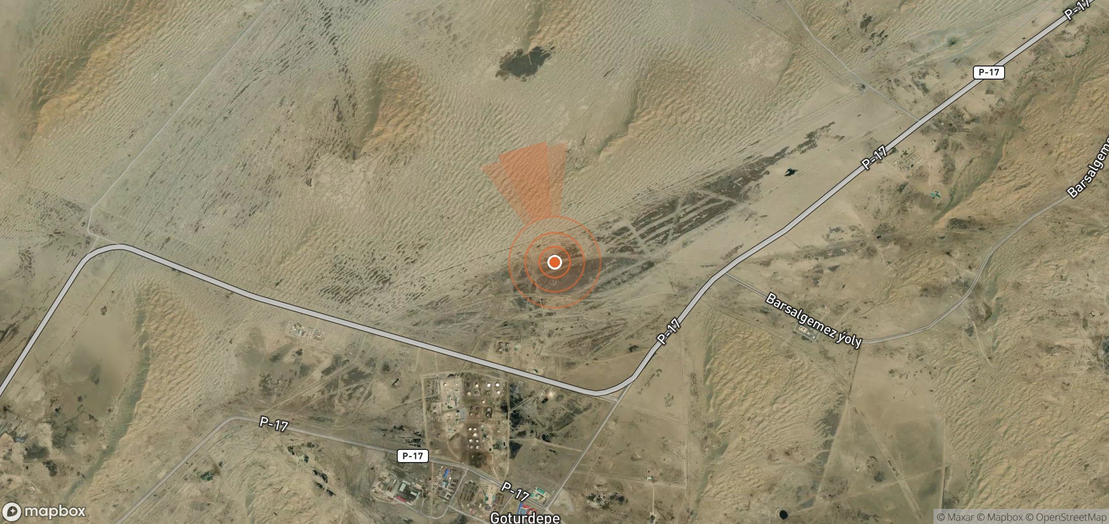 Mapa satelital de plumas de metano en Turkmenistán