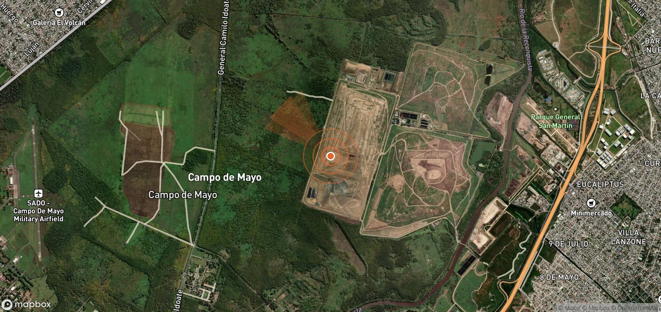 Satellite map of methane plume locations in Argentina