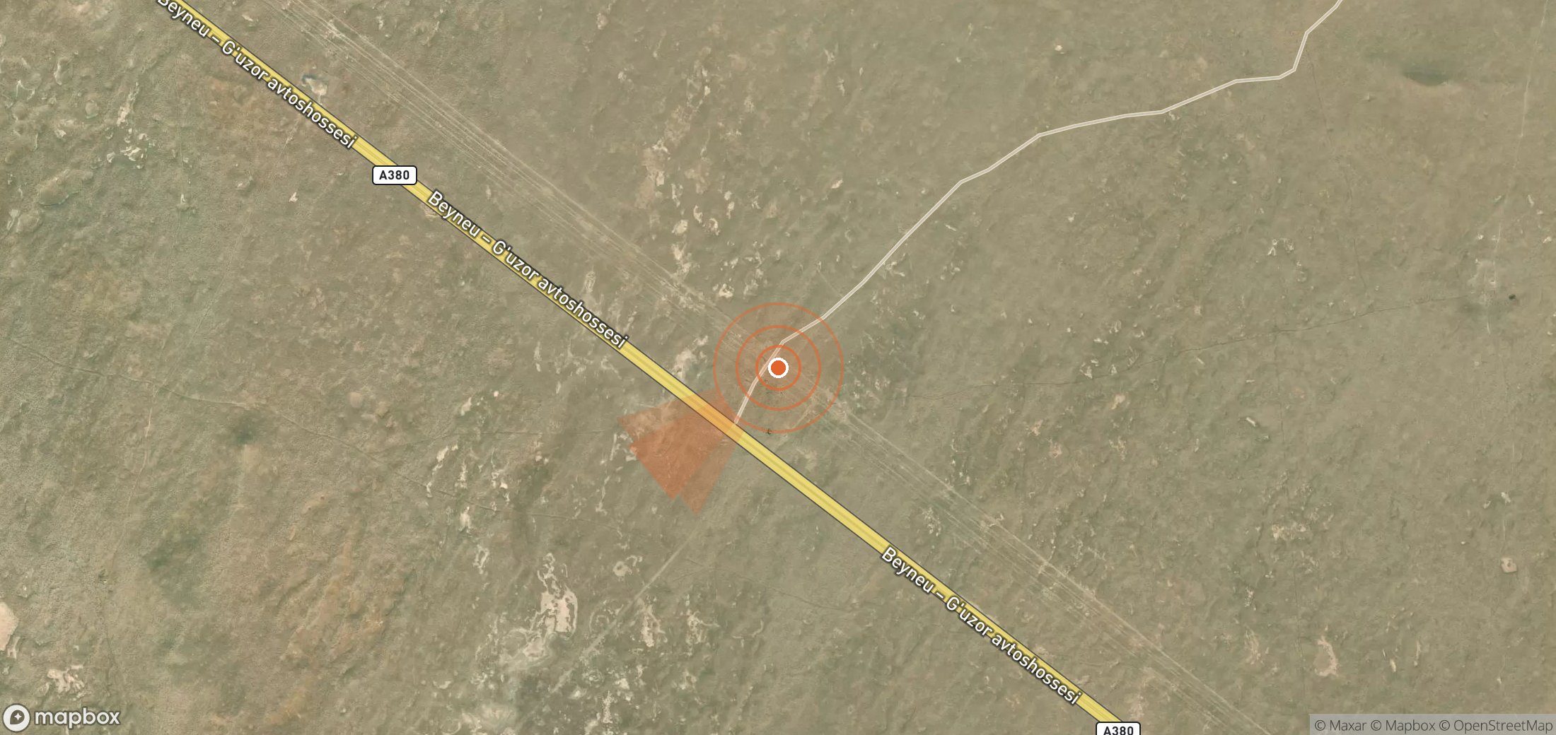 Satellite map of methane plume locations in Uzbekistan