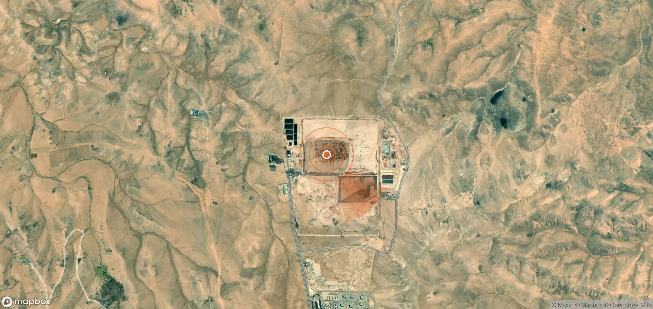 Satellite map of methane plume locations in Jordan