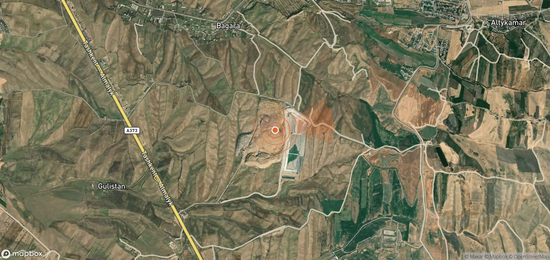 Satellite map of methane plume locations in Uzbekistan