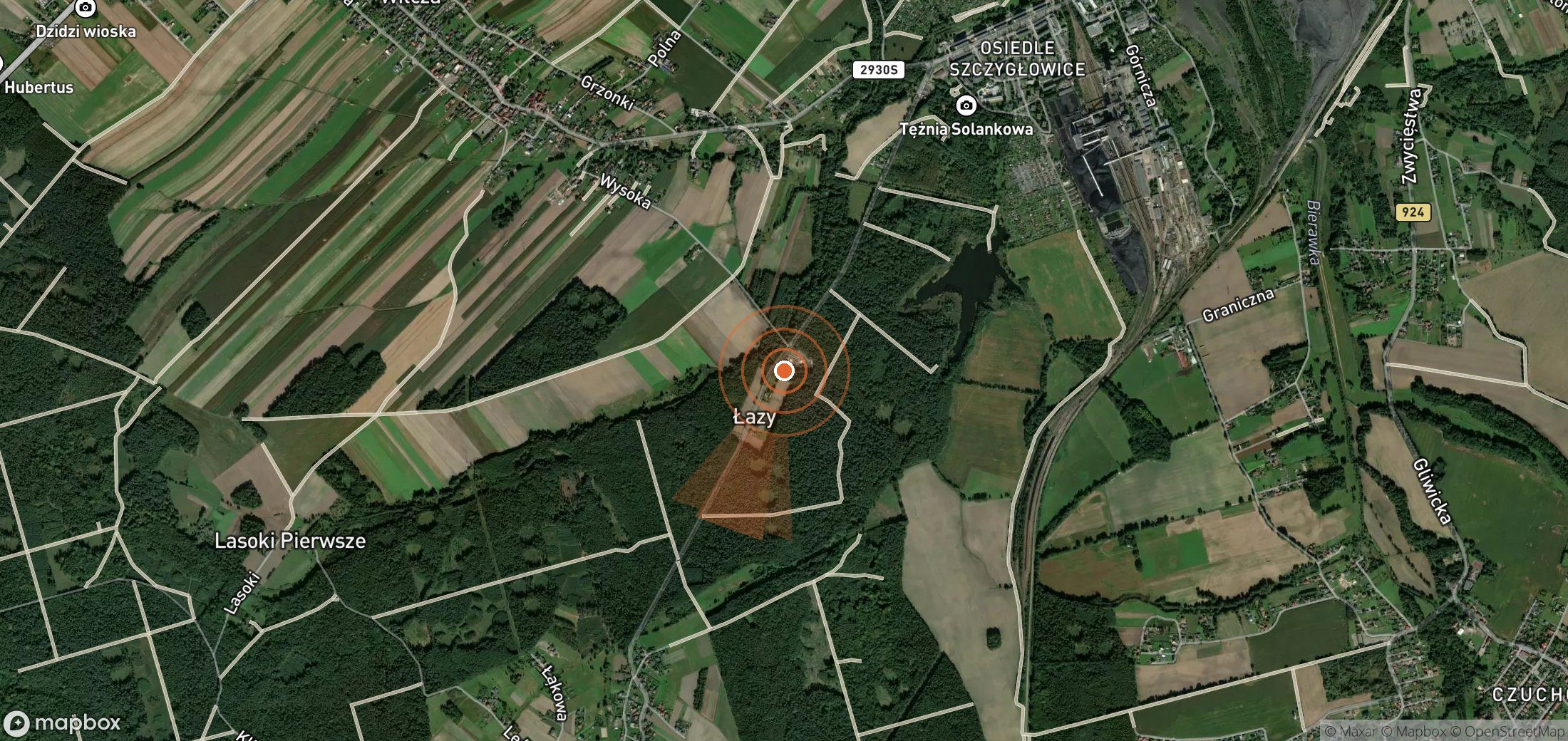 Satellite map of methane plume locations in Poland