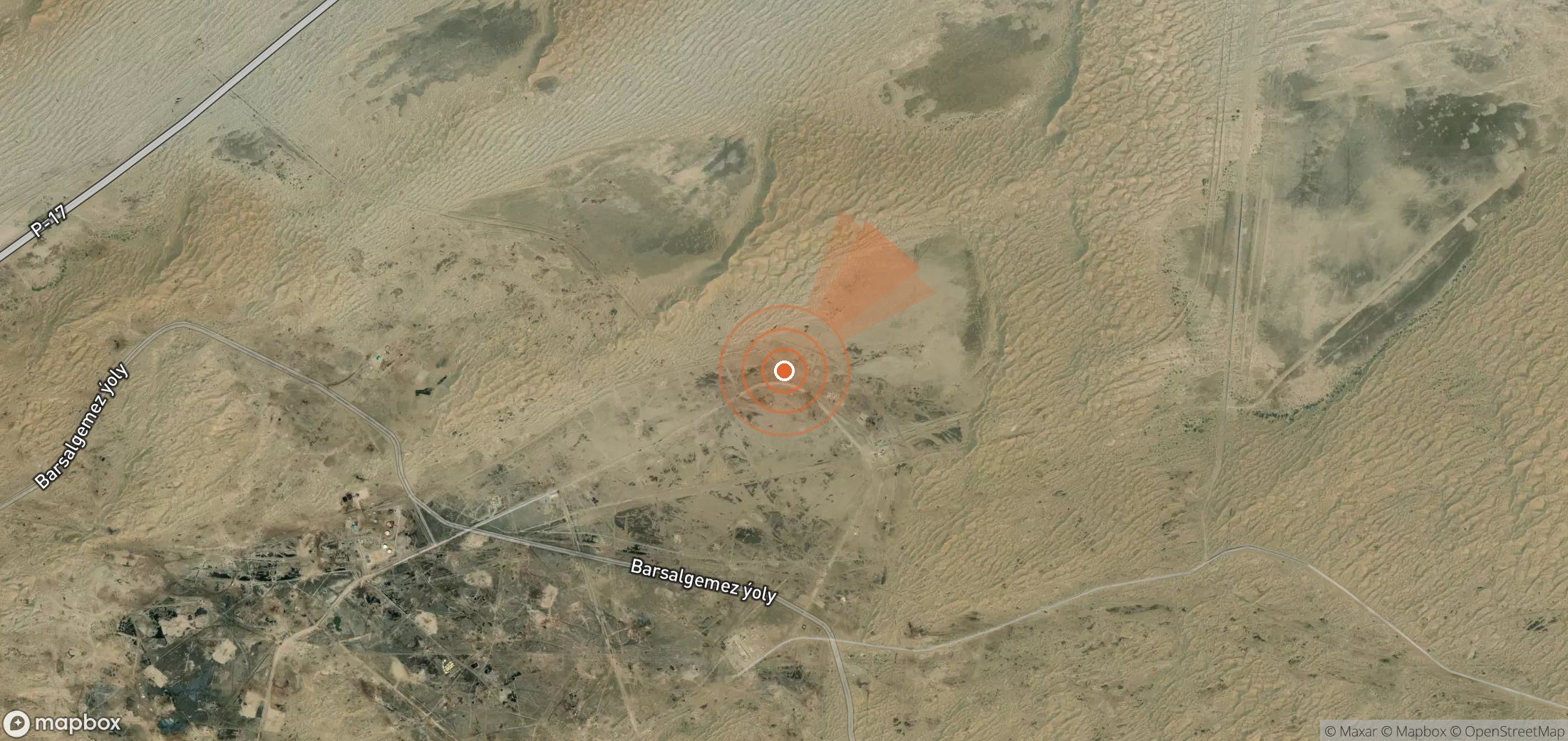 Mapa satelital de plumas de metano en Turkmenistán