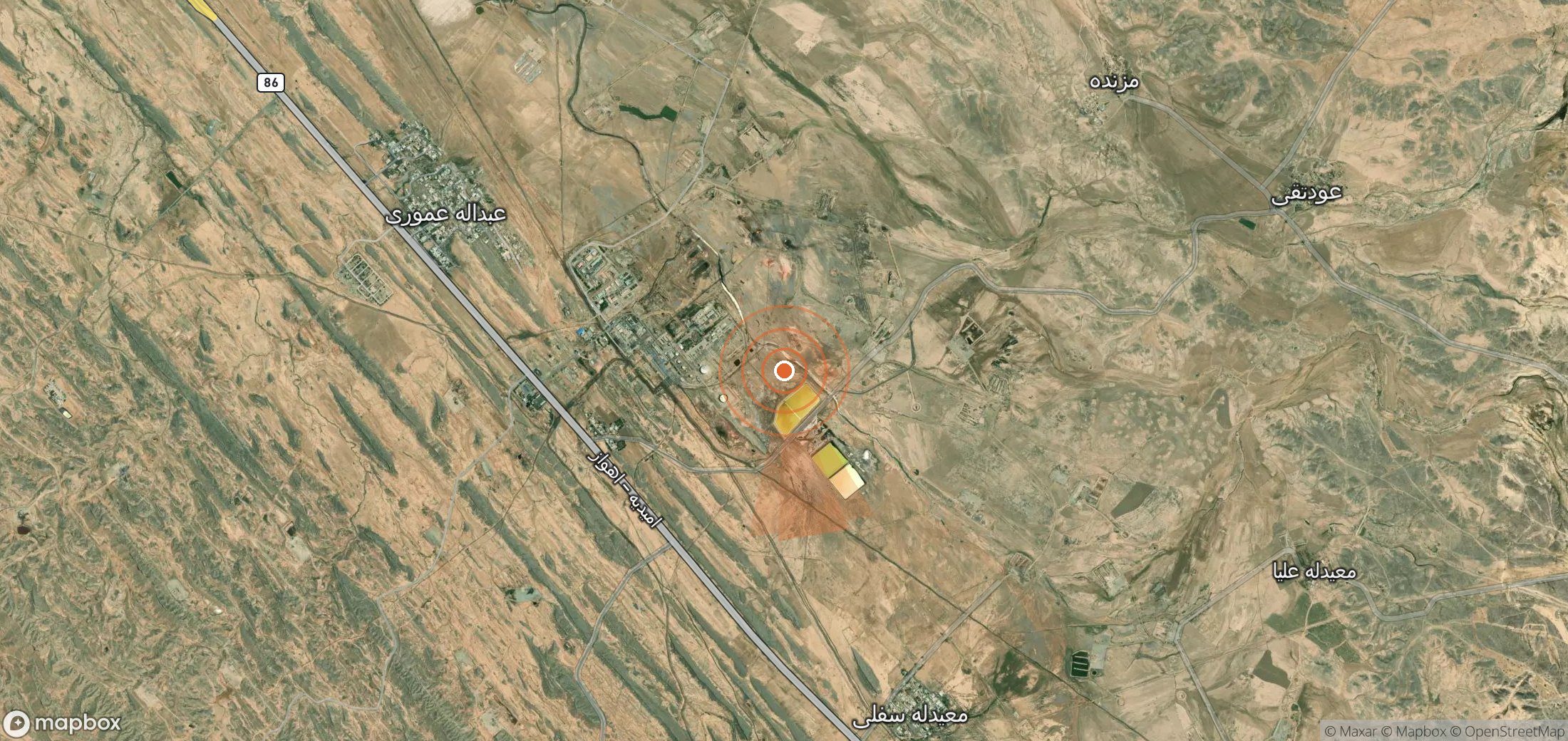 Satellite map of methane plume locations in Iran