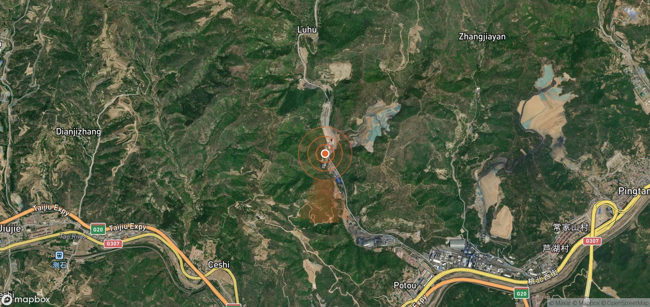 Satellite map of methane plume locations in China