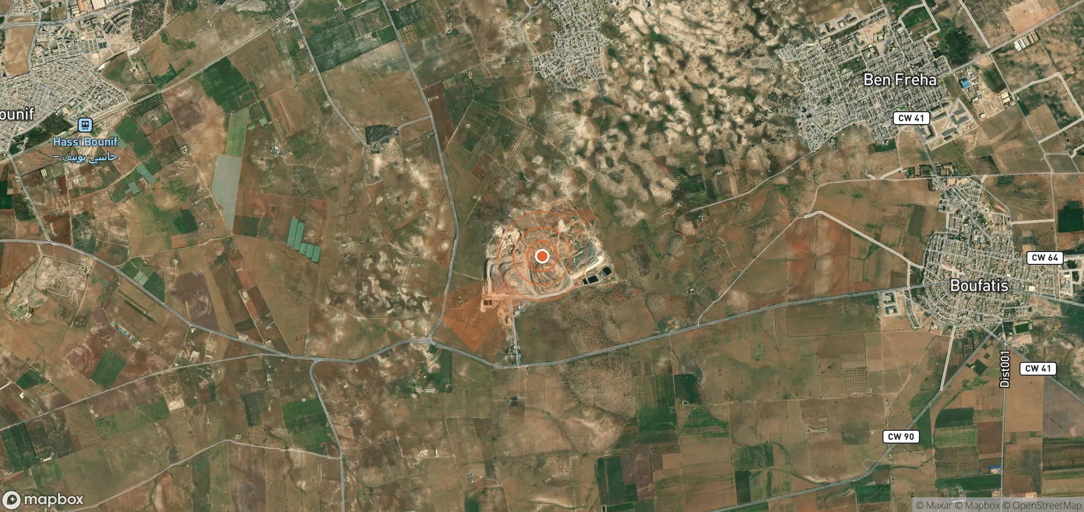 Satellite map of methane plume locations in Algeria