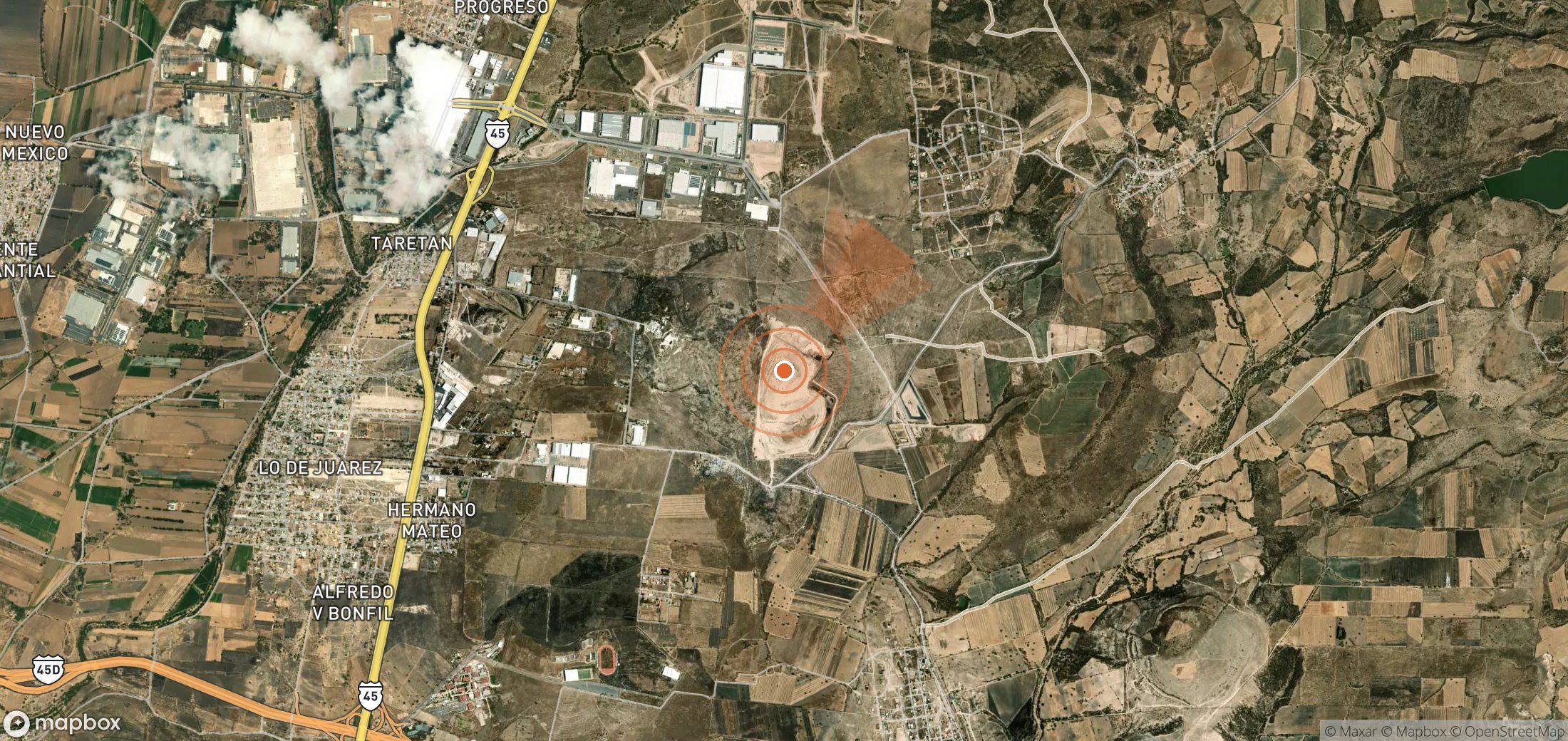 Satellite map of methane plume locations in Mexico